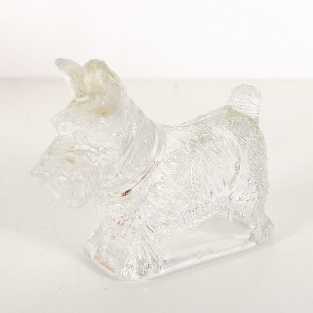 Pressed Glassed Scottie Dog Candy Container and Carnival Glass Basket