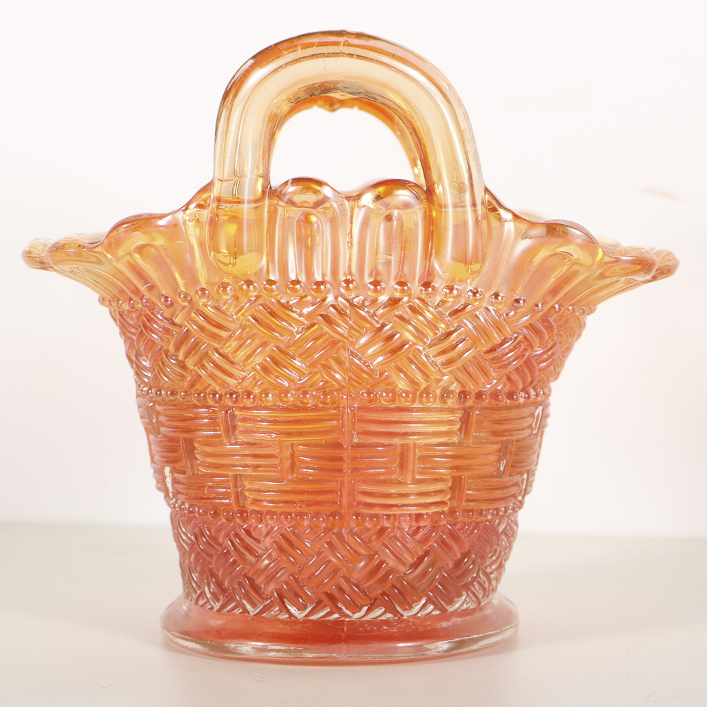 Pressed Glassed Scottie Dog Candy Container and Carnival Glass Basket