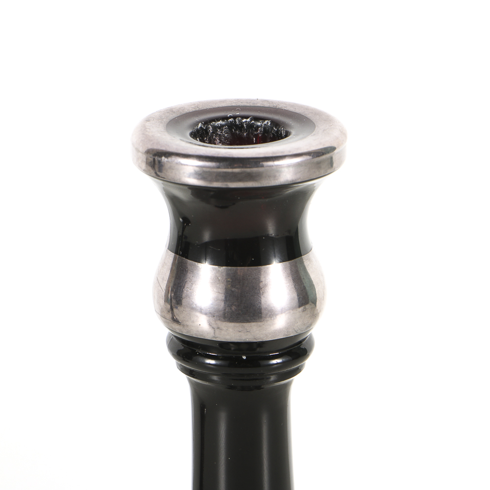 Amethyst Glass Candlesticks and Console Bowl with Sterling Silver Overlay