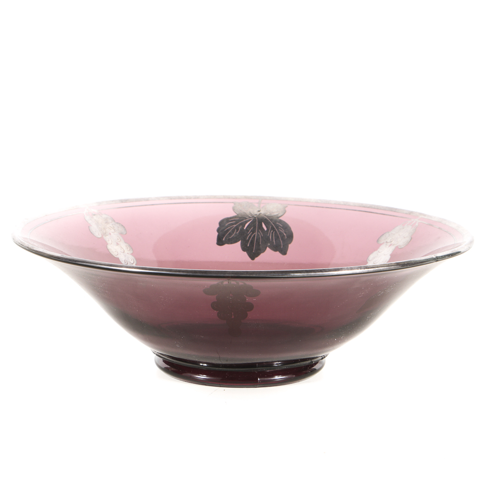 Amethyst Glass Candlesticks and Console Bowl with Sterling Silver Overlay