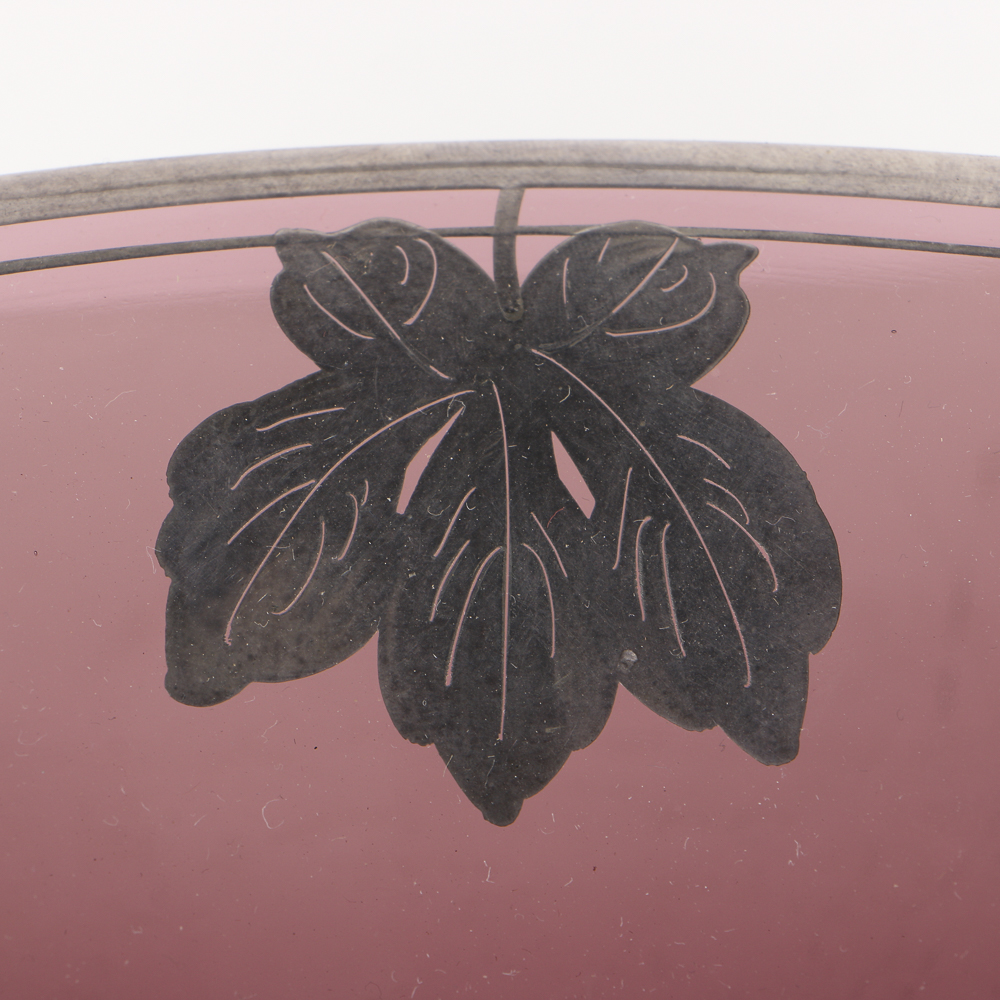 Amethyst Glass Candlesticks and Console Bowl with Sterling Silver Overlay