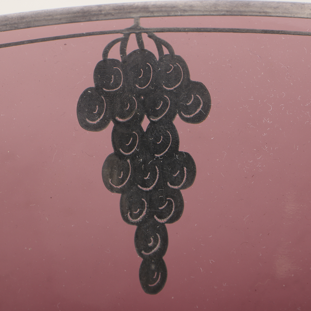 Amethyst Glass Candlesticks and Console Bowl with Sterling Silver Overlay