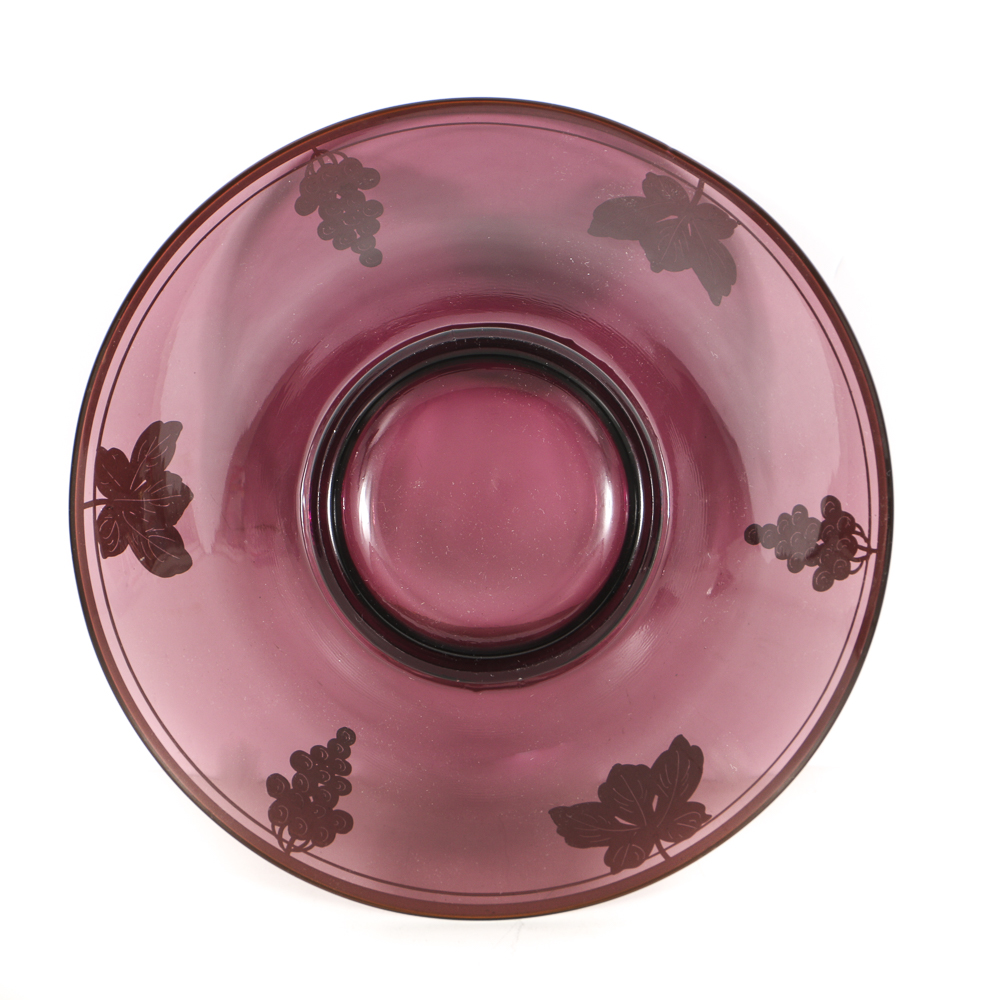 Amethyst Glass Candlesticks and Console Bowl with Sterling Silver Overlay