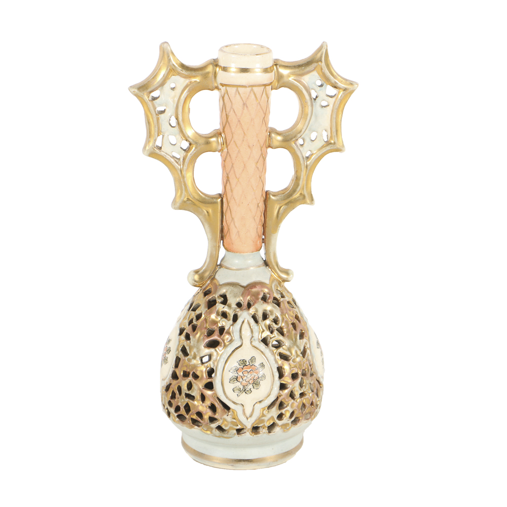 19th-Century Fischer J. Reticulated Ceramic Double Handled Vase