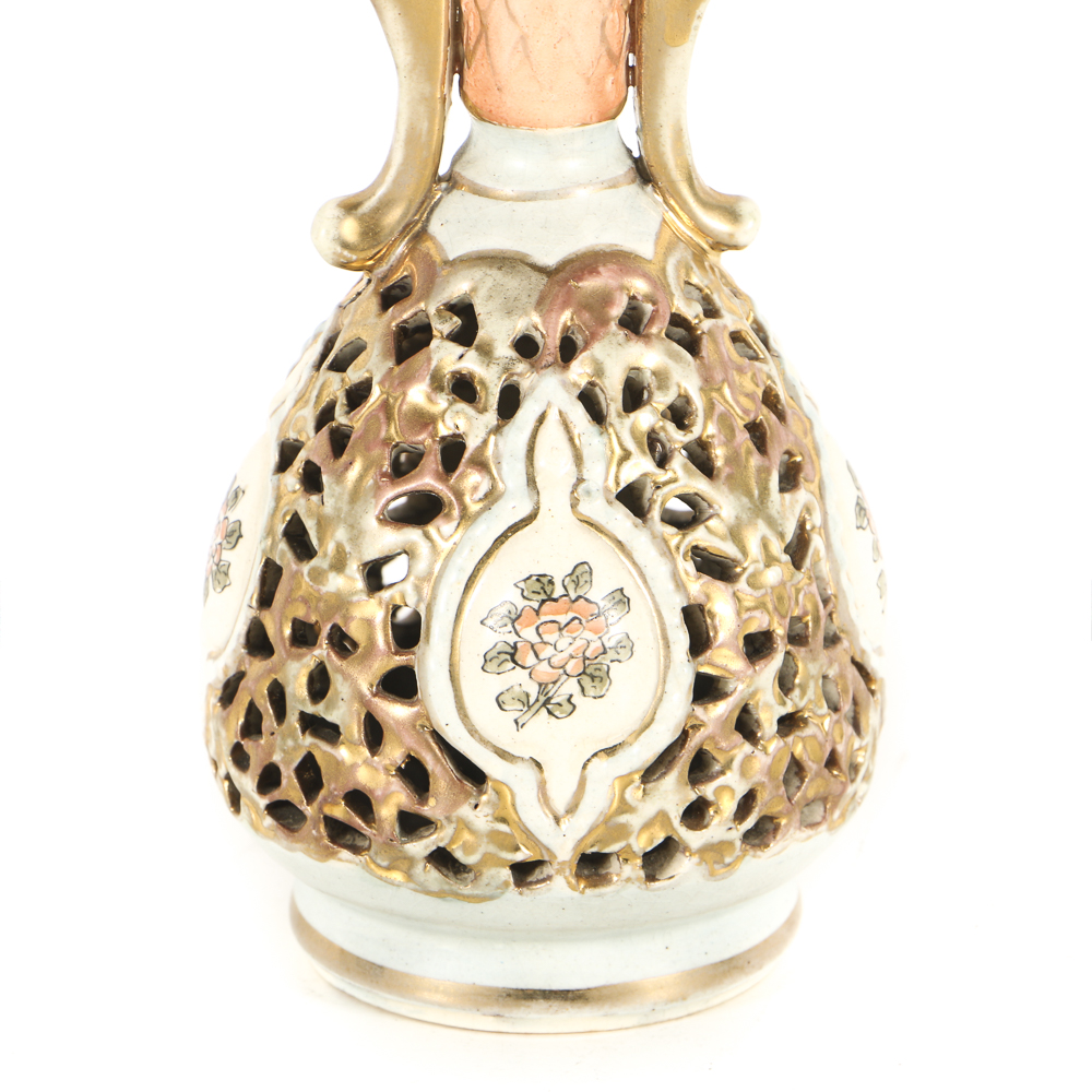 19th-Century Fischer J. Reticulated Ceramic Double Handled Vase