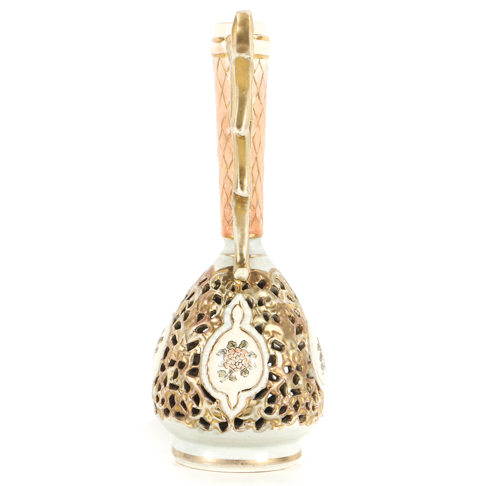 19th-Century Fischer J. Reticulated Ceramic Double Handled Vase