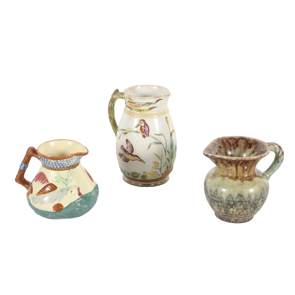 Three 19th-Century Majolica Creamer Jugs