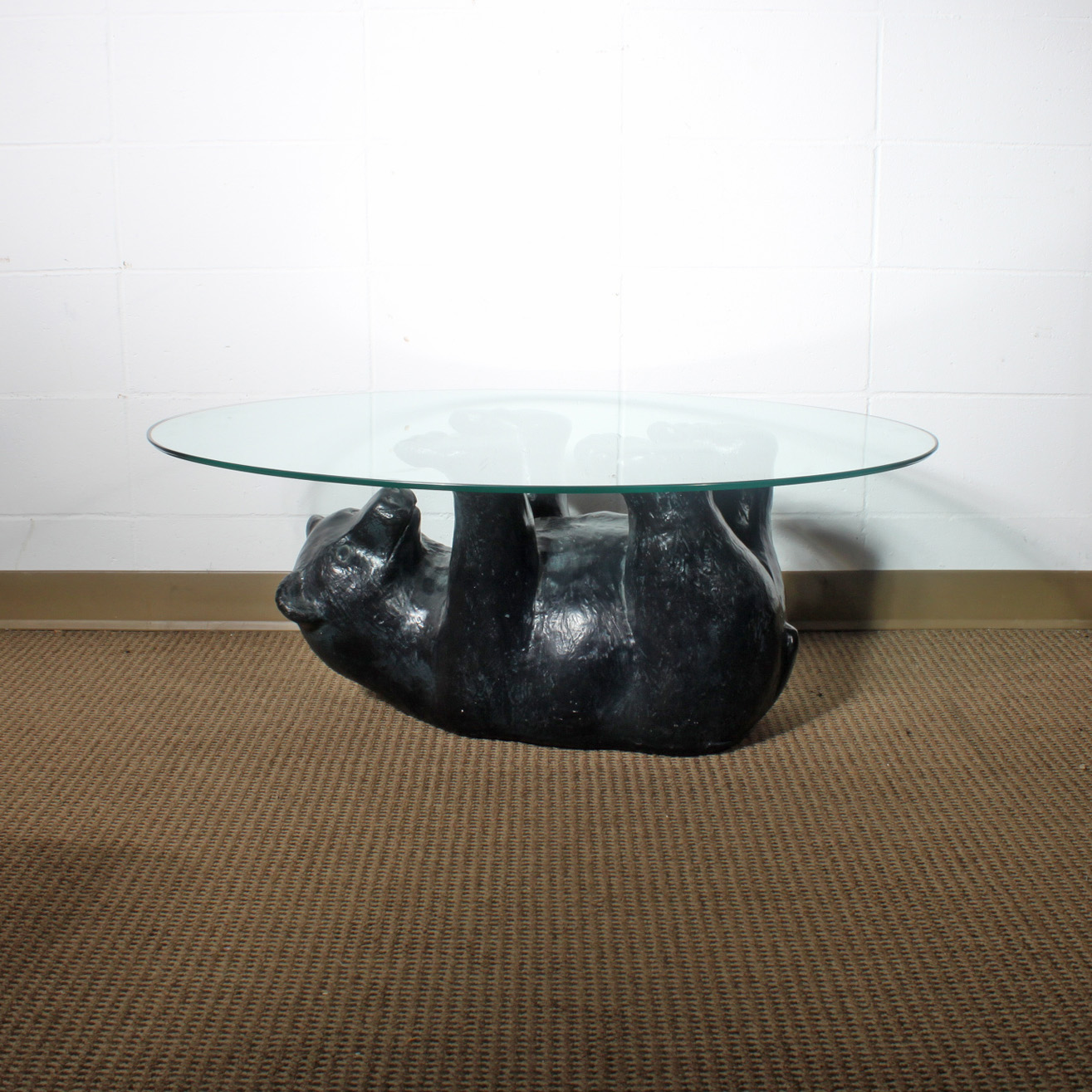 Glass Top Coffee Table With Black Bear Base