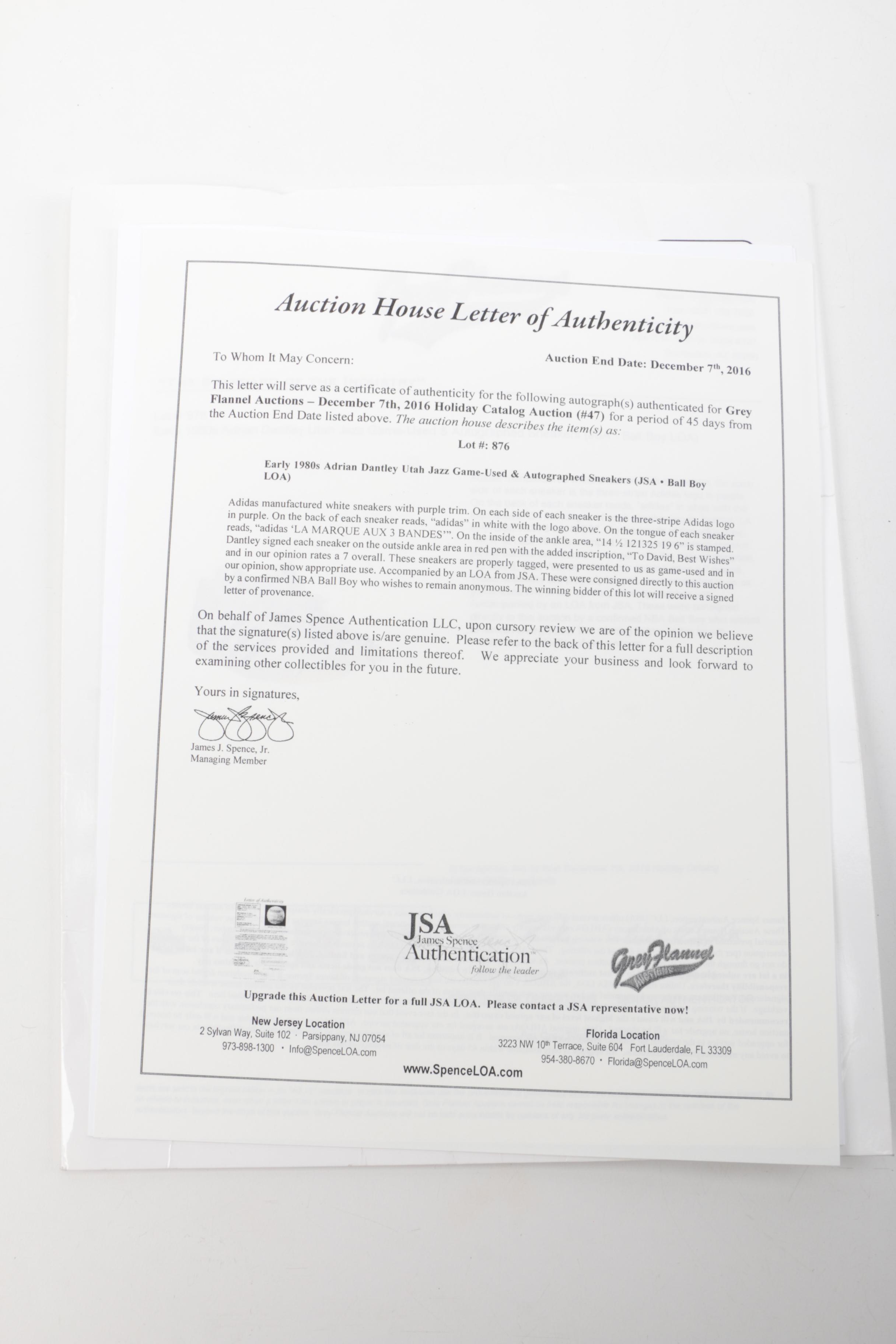 Pair of 1980s Adrian Dantley Signed Games-Worn Adidas