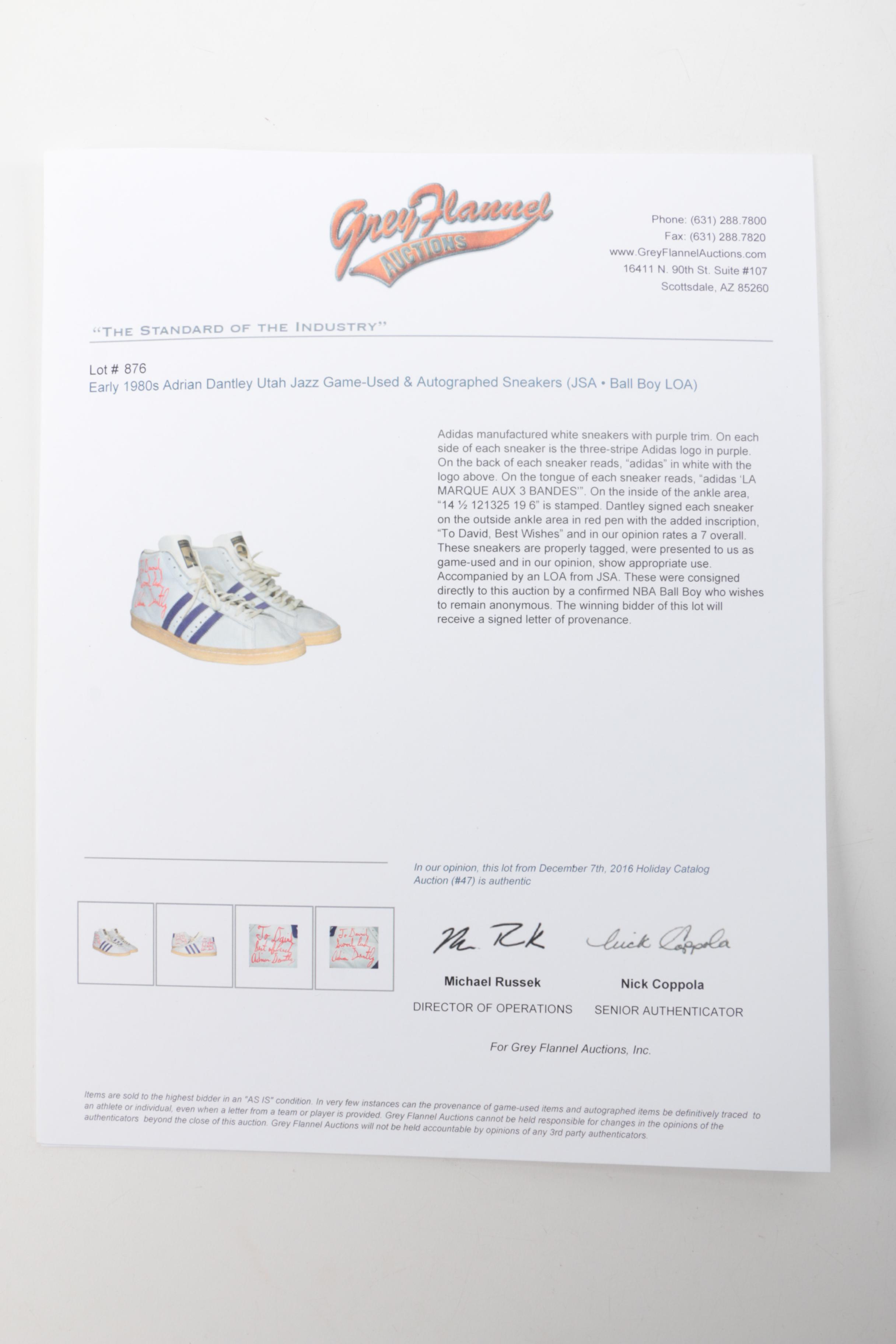 Pair of 1980s Adrian Dantley Signed Games-Worn Adidas