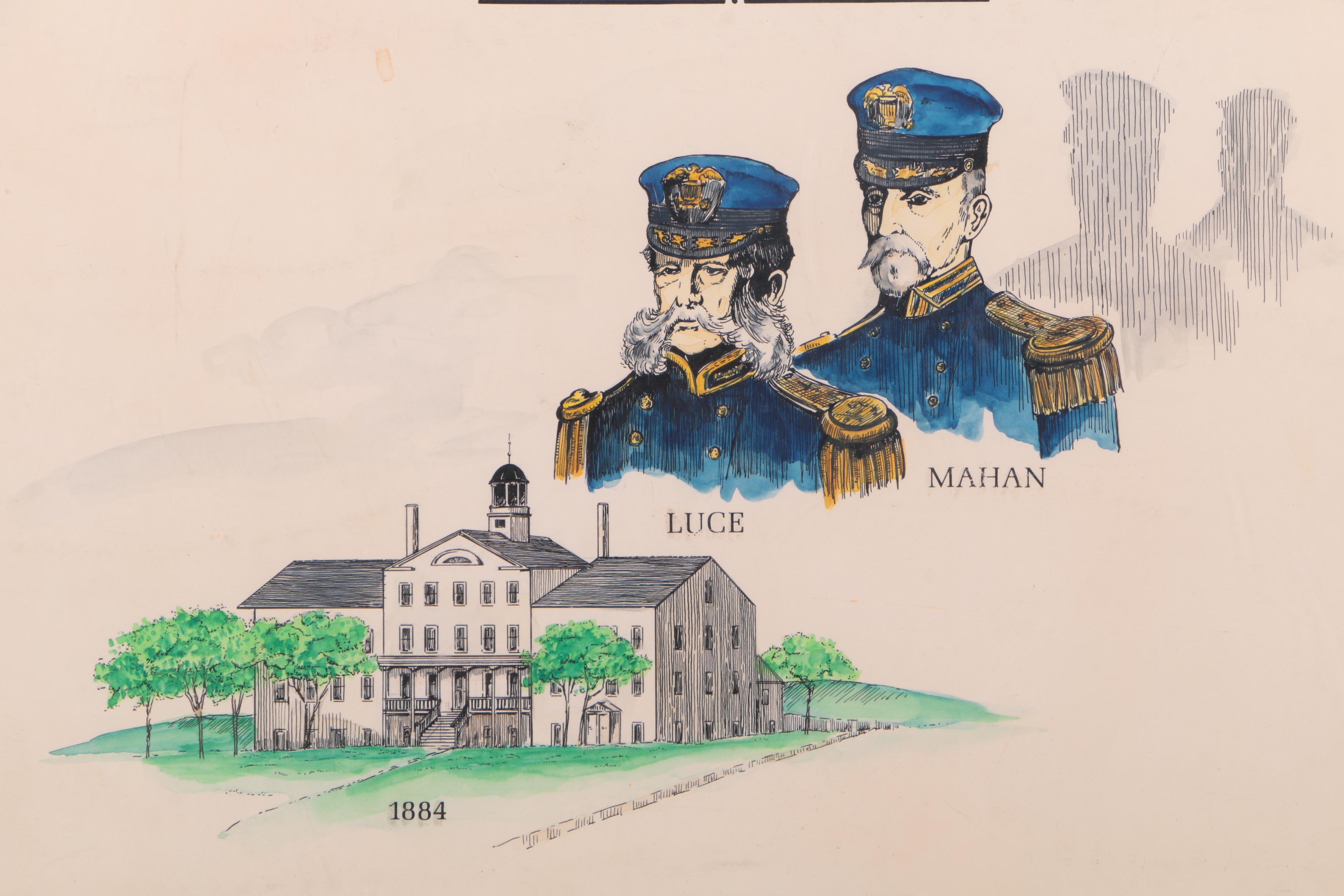 Hand Colored Lithograph Poster for a Naval War College Anniversary Exhibit