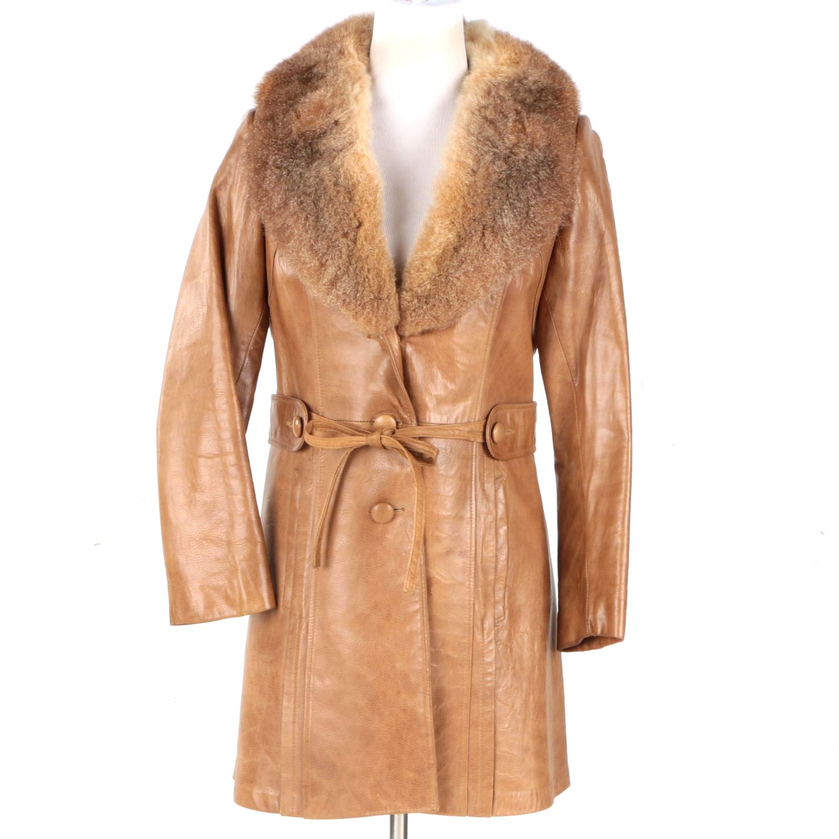 Lady Scully Leather Coat With Muskrat Collar