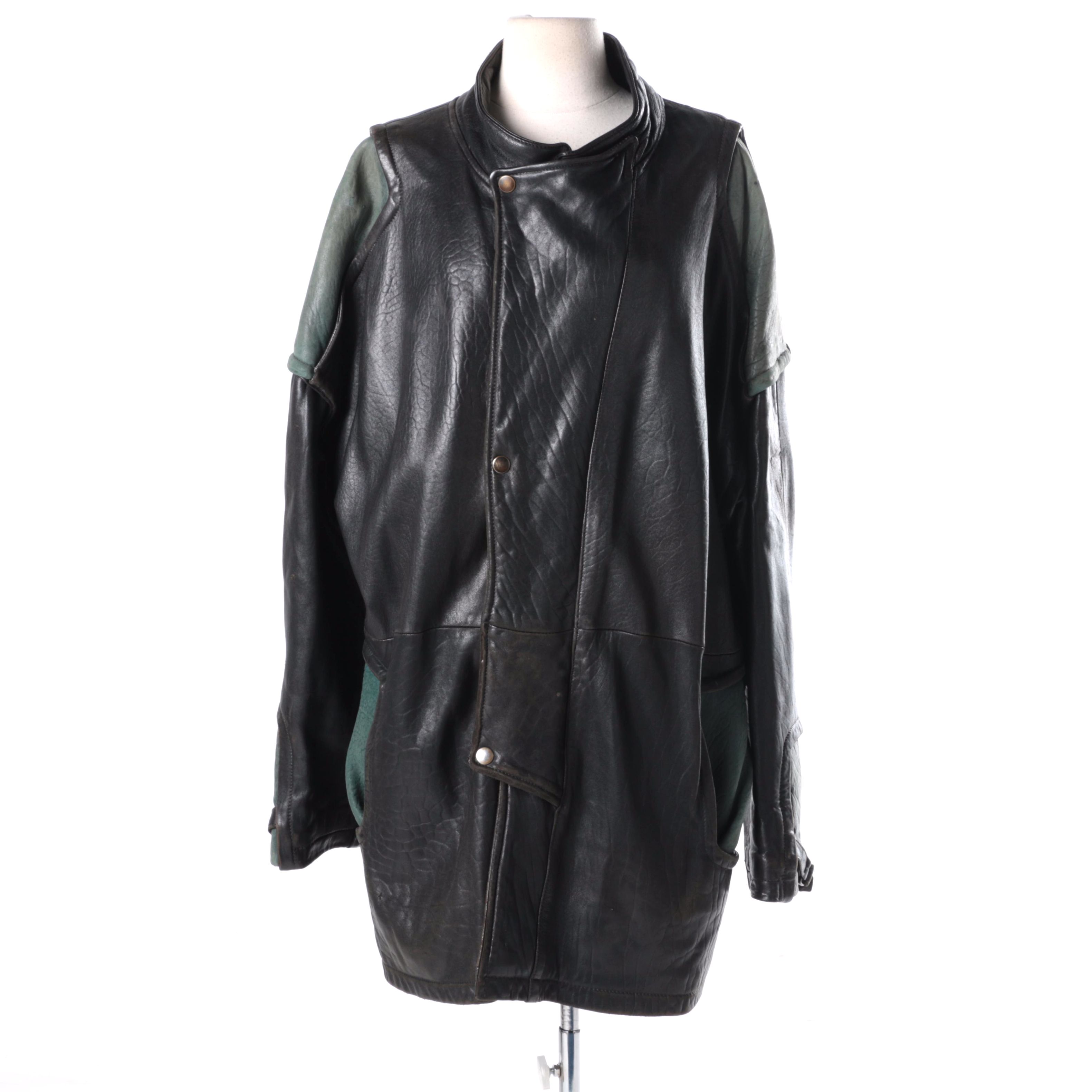San Giovanni Vintage Black and Green Over-Sized Leather Jacket