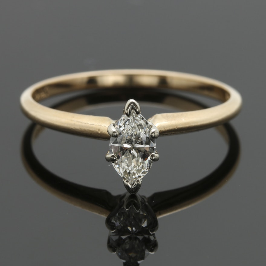 14K Yellow Gold Marquise Cut Diamond Ring