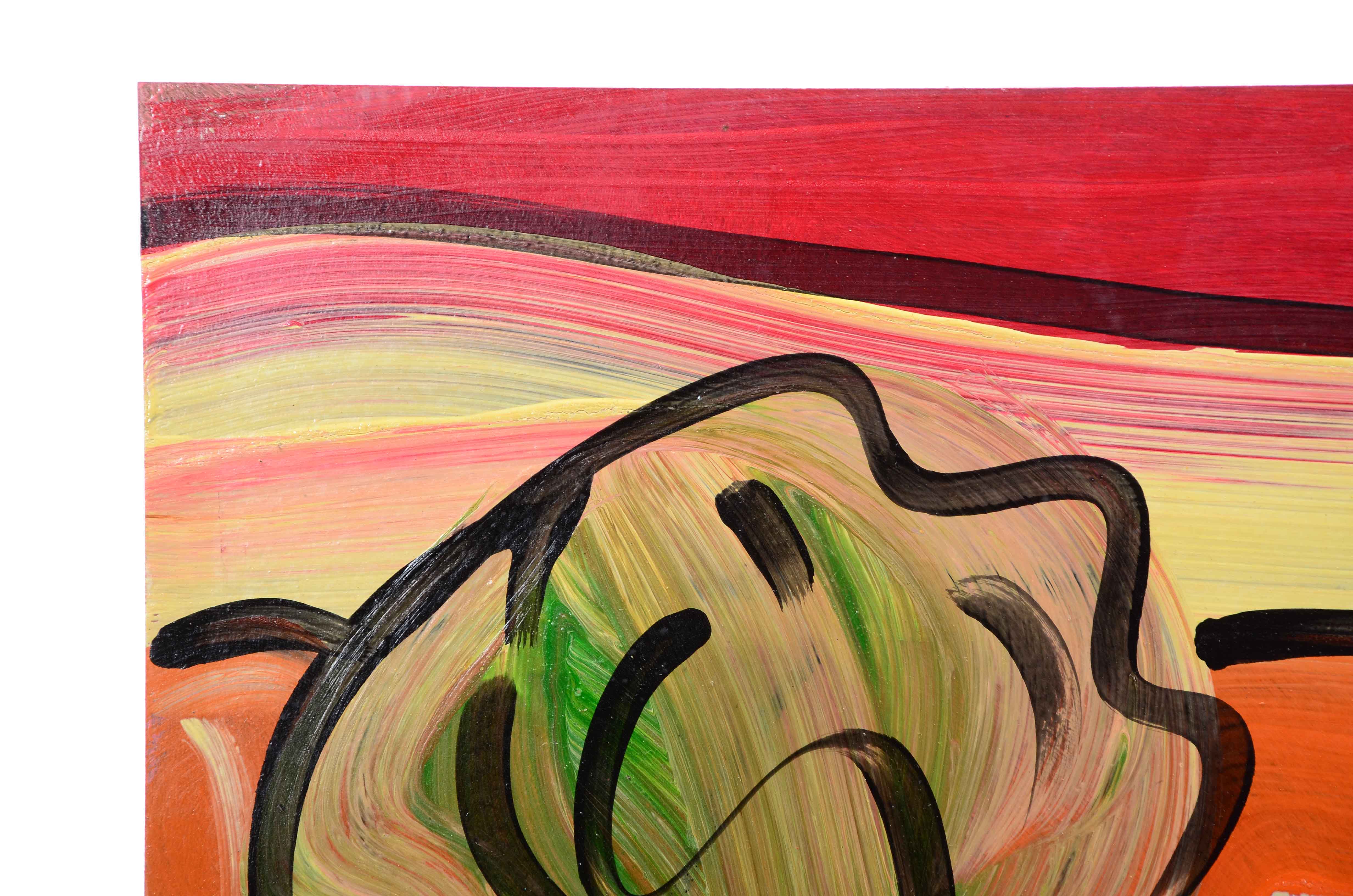 Peter Keil Original 1984 Neo-Expressionist Oil on Board "Orange Sea"