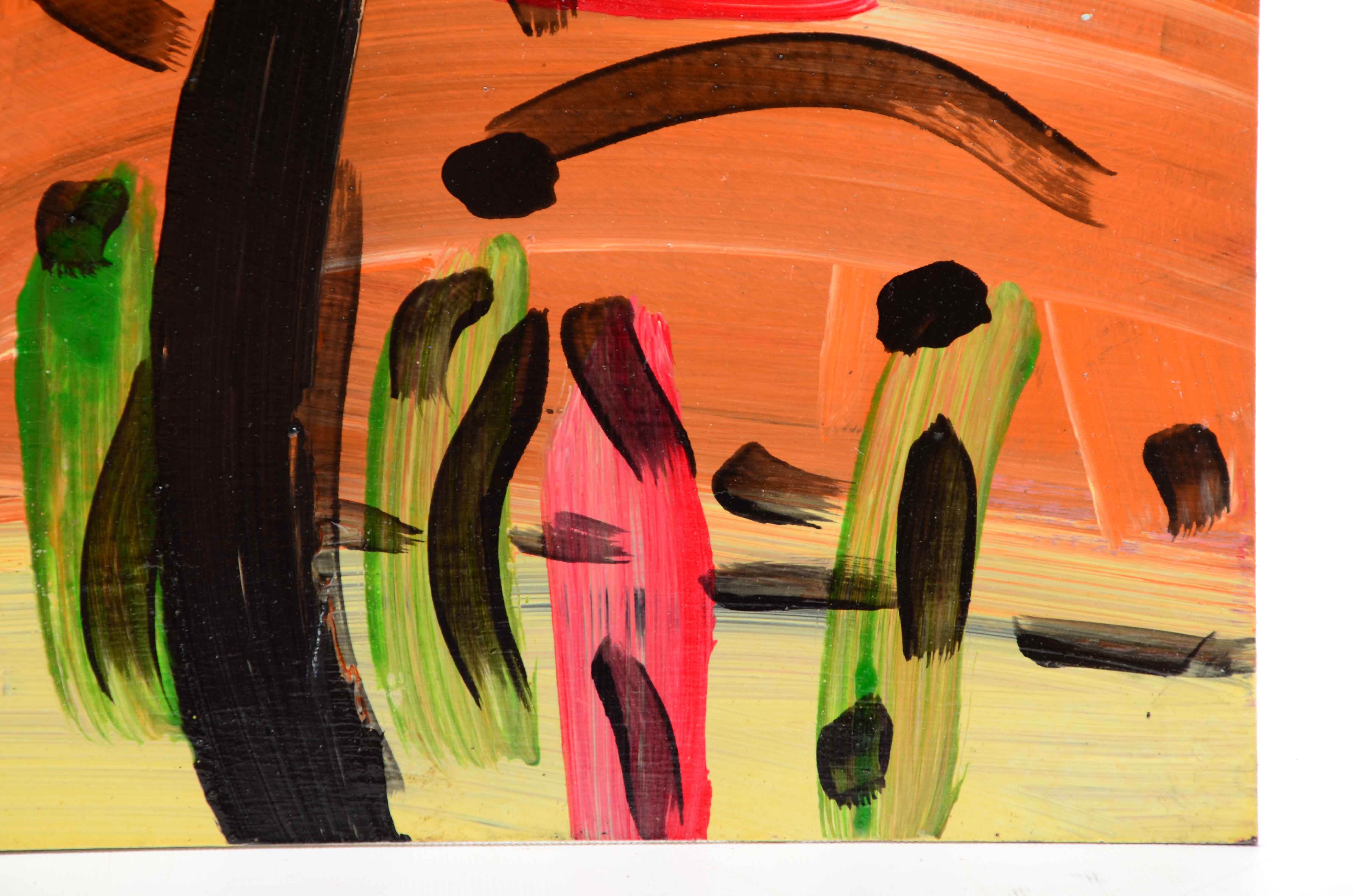 Peter Keil Original 1984 Neo-Expressionist Oil on Board "Orange Sea"