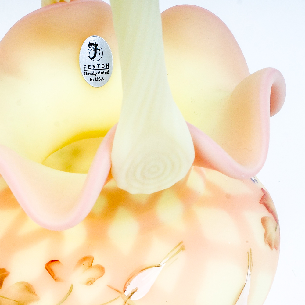 Fenton Handpainted Glass Basket Vase