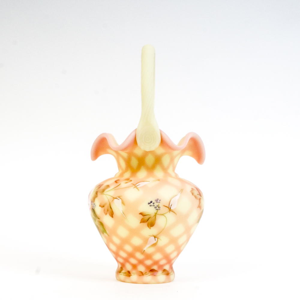 Fenton Handpainted Glass Basket Vase