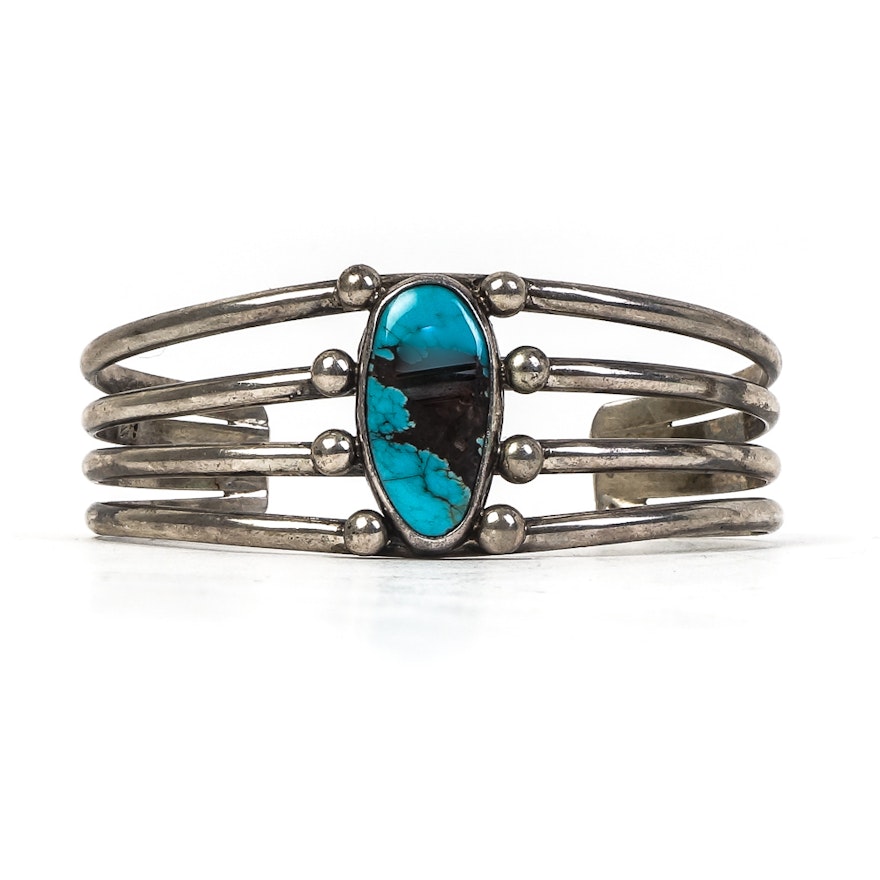 Multi-Row Sterling Silver and Turquoise Cuff Bracelet