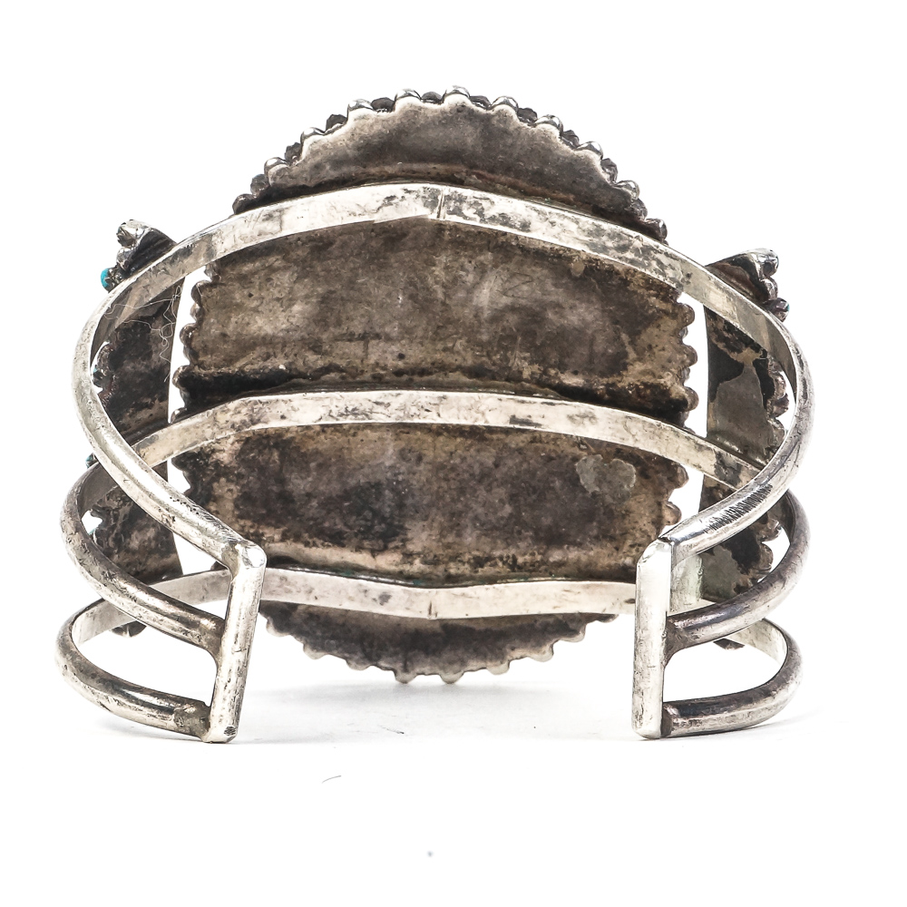 J. Wallace Zuni Sterling Silver and Needlepoint Turquoise Cuff Bracelet