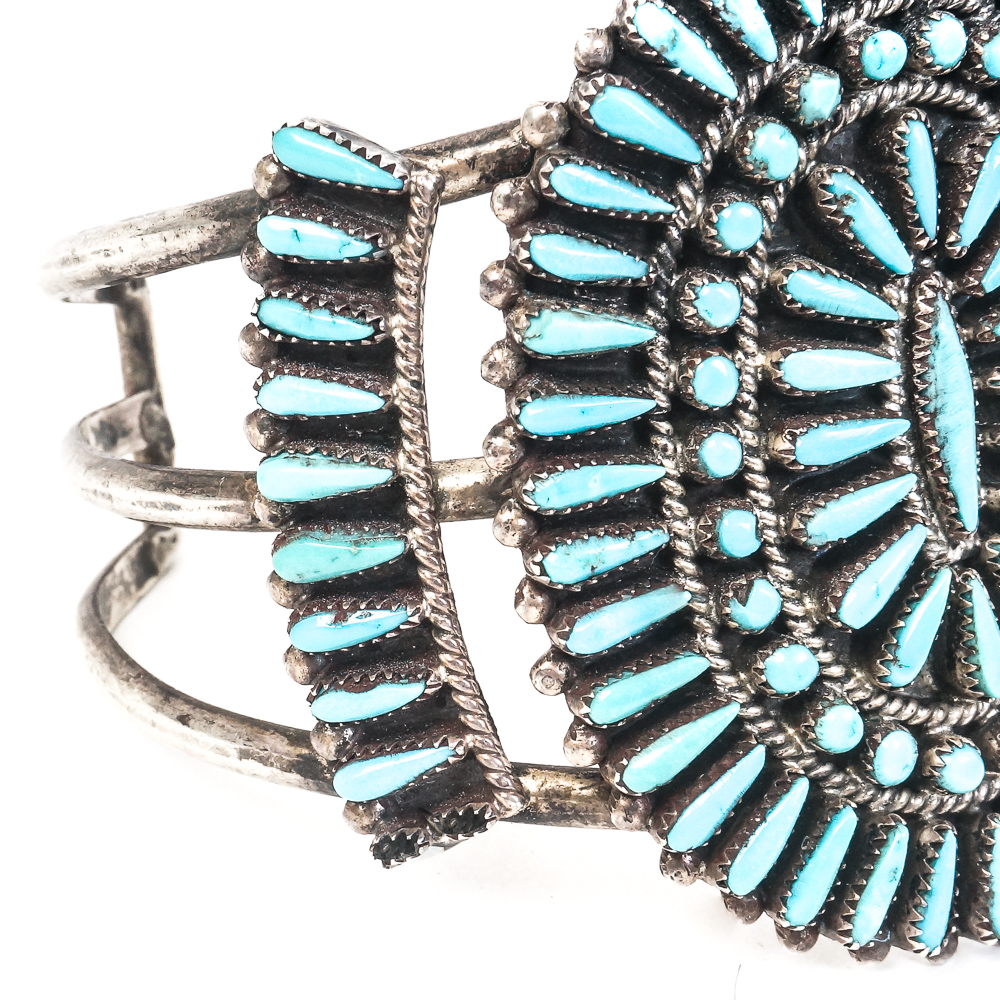 J. Wallace Zuni Sterling Silver and Needlepoint Turquoise Cuff Bracelet