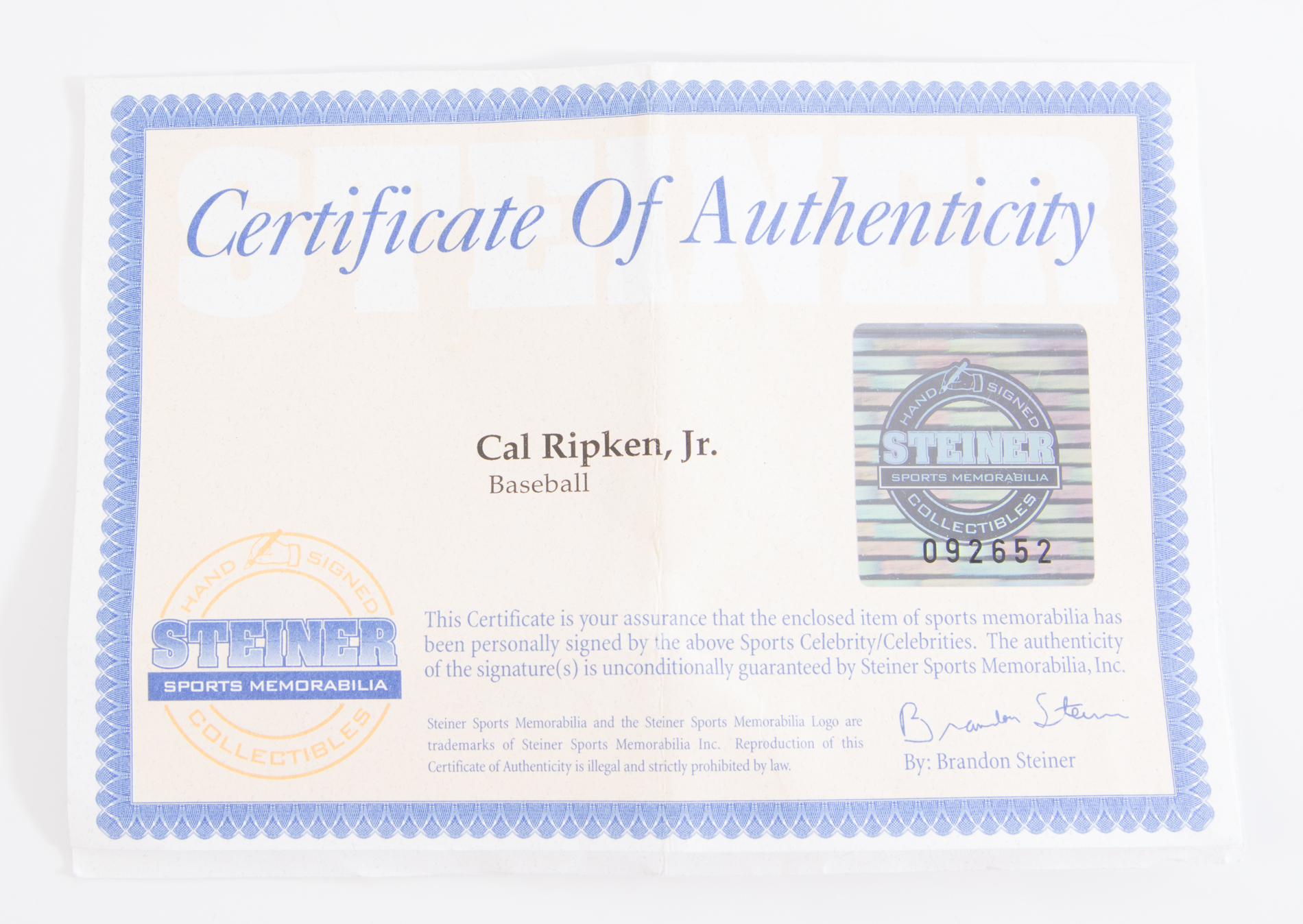 Cal Ripken Signed Baseball with Steiner COA