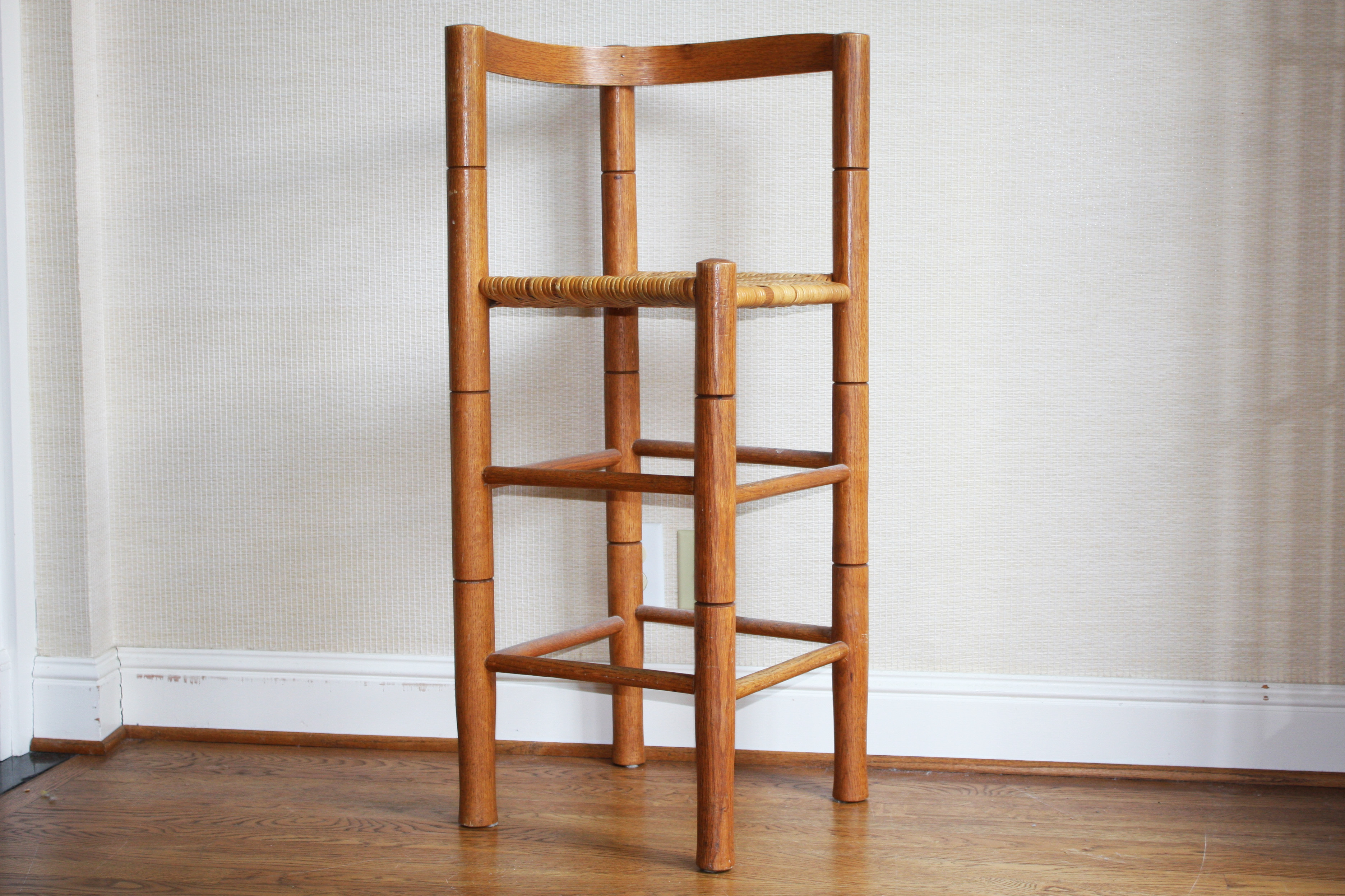 Oak Corner High-Chair with Herringbone Woven Cane Seat