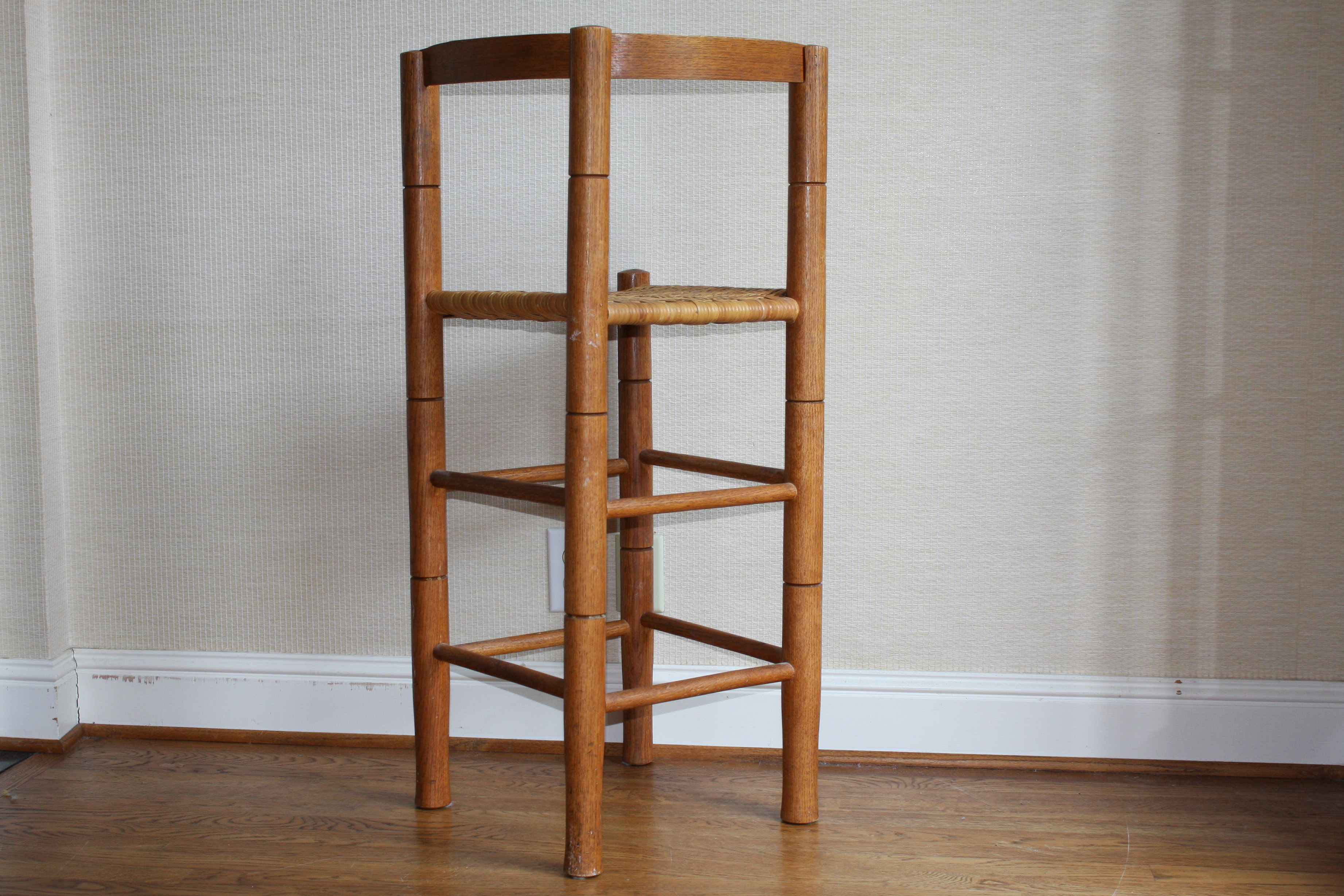 Oak Corner High-Chair with Herringbone Woven Cane Seat