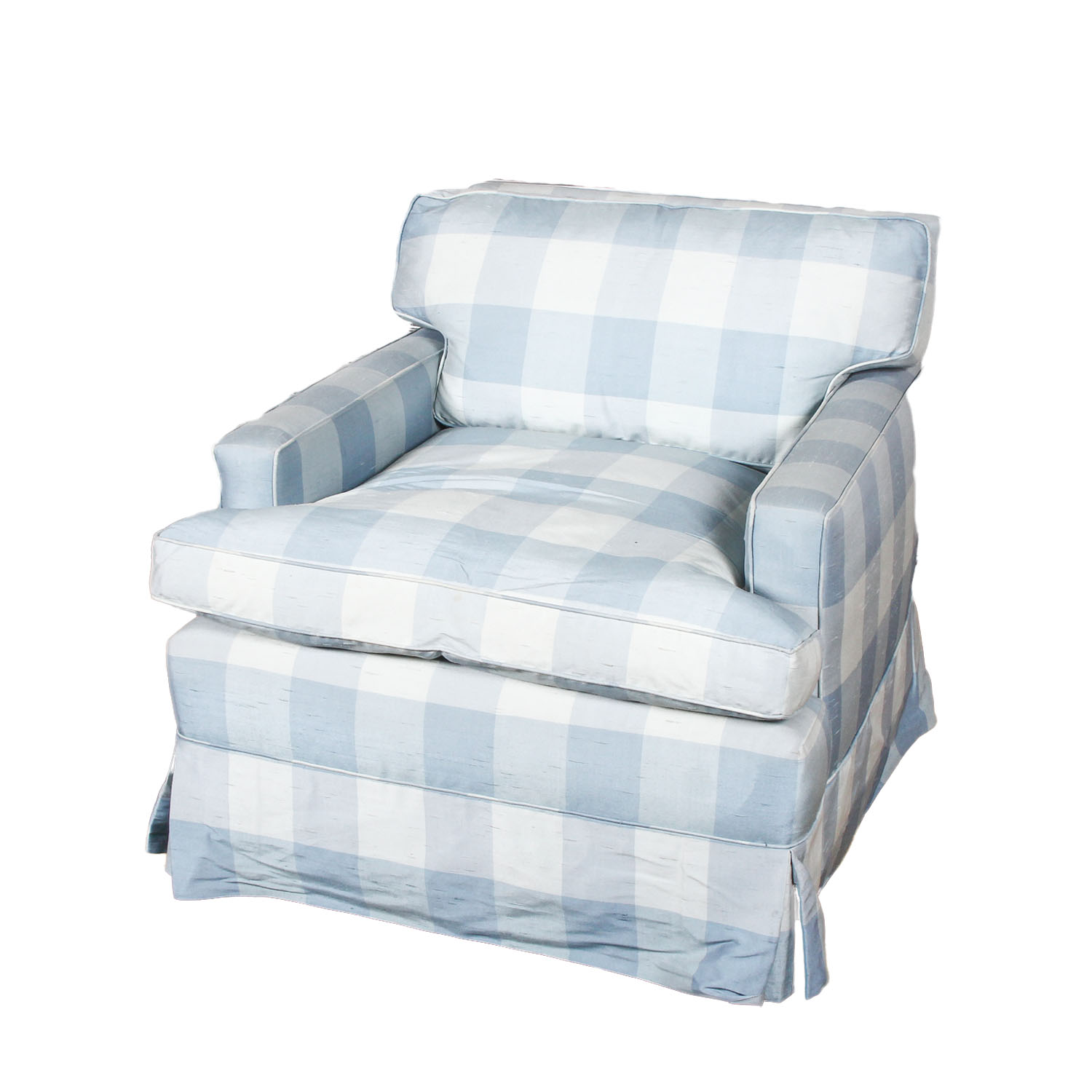 Vintage Blue and White Gingham Club Chair with Skirt