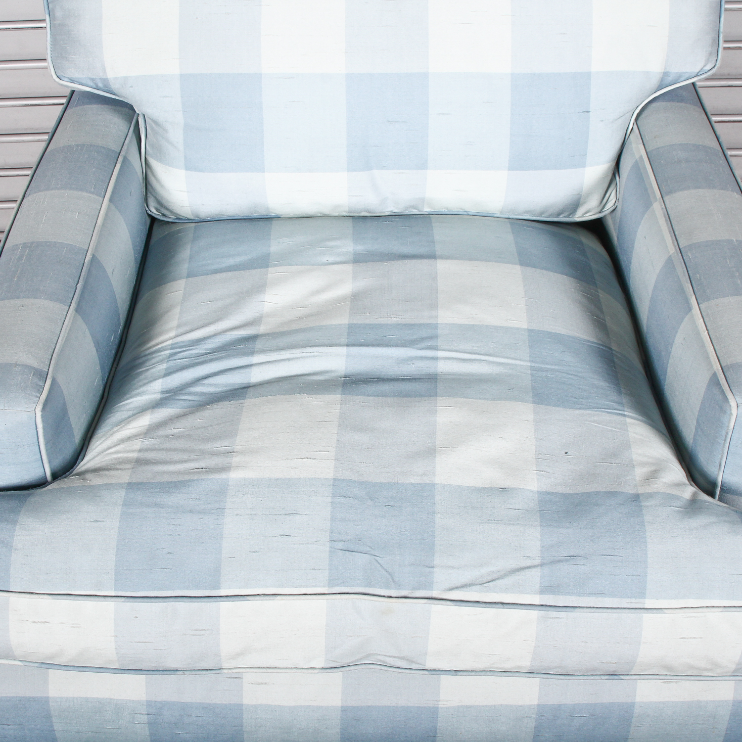 Vintage Blue and White Gingham Club Chair with Skirt