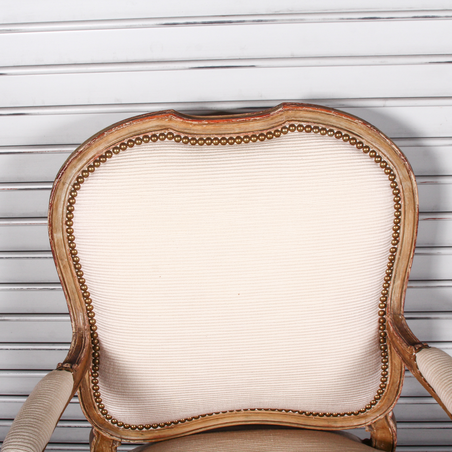 Vintage White Arm Chair with Rivet Detailing