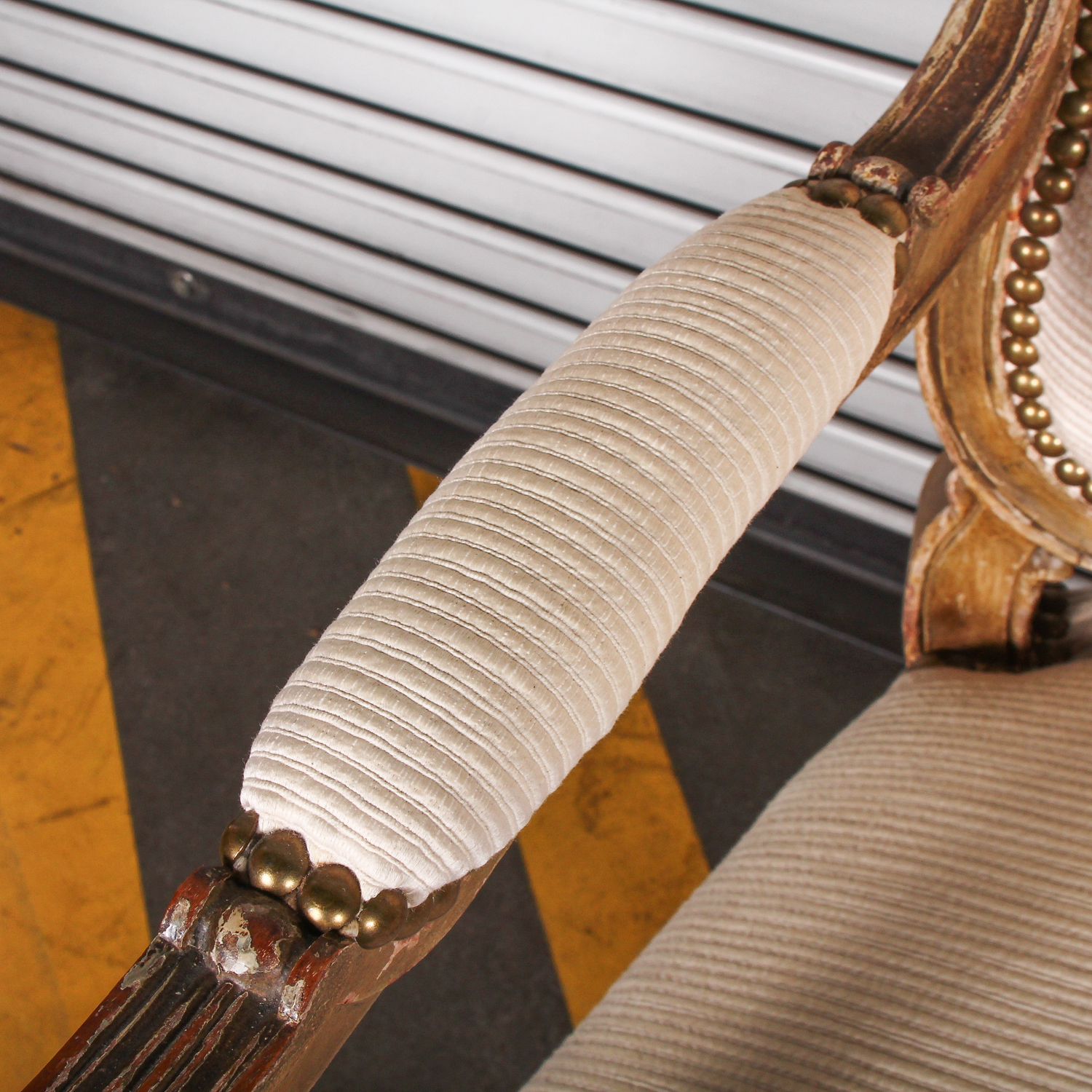 Vintage White Arm Chair with Rivet Detailing