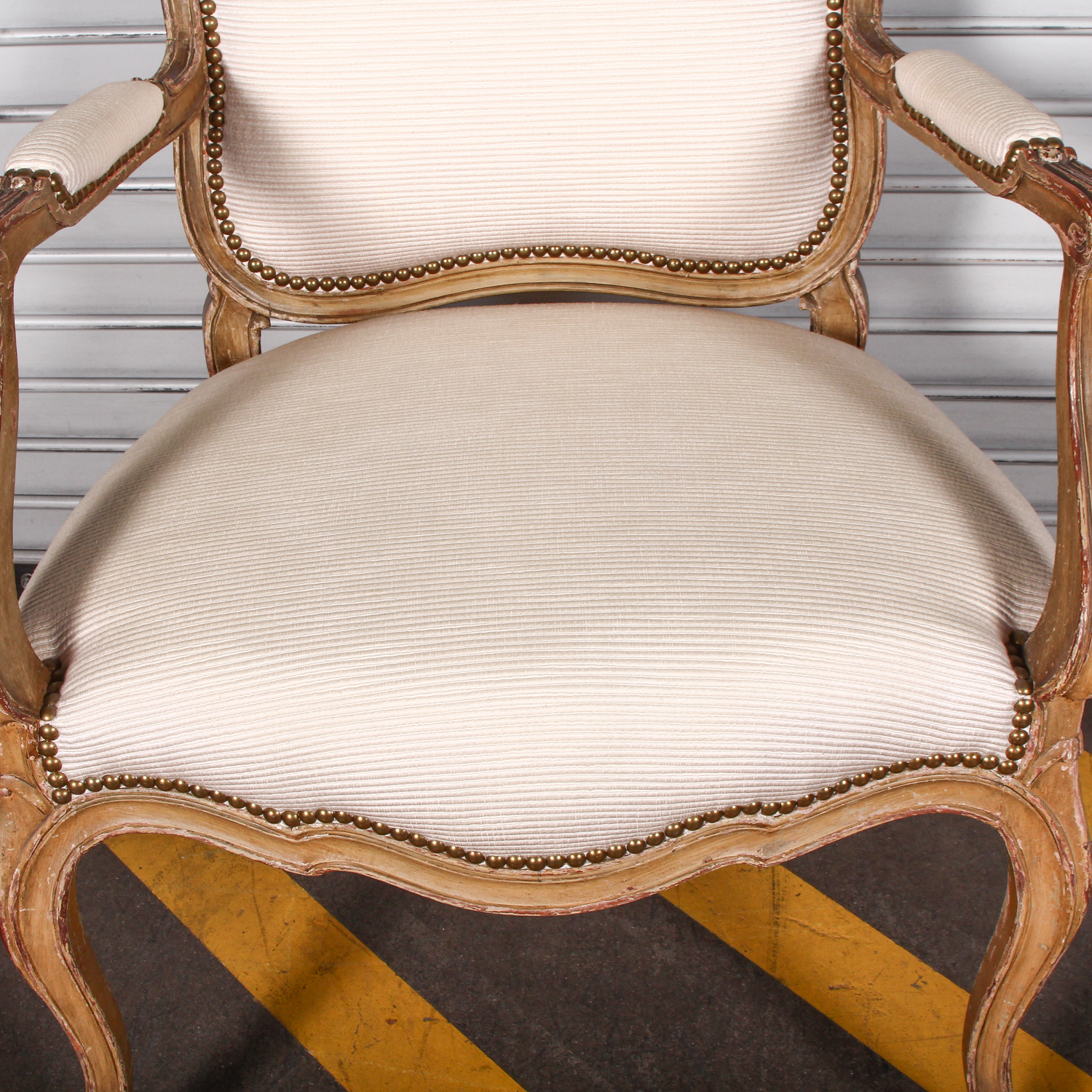 Vintage White Arm Chair with Rivet Detailing