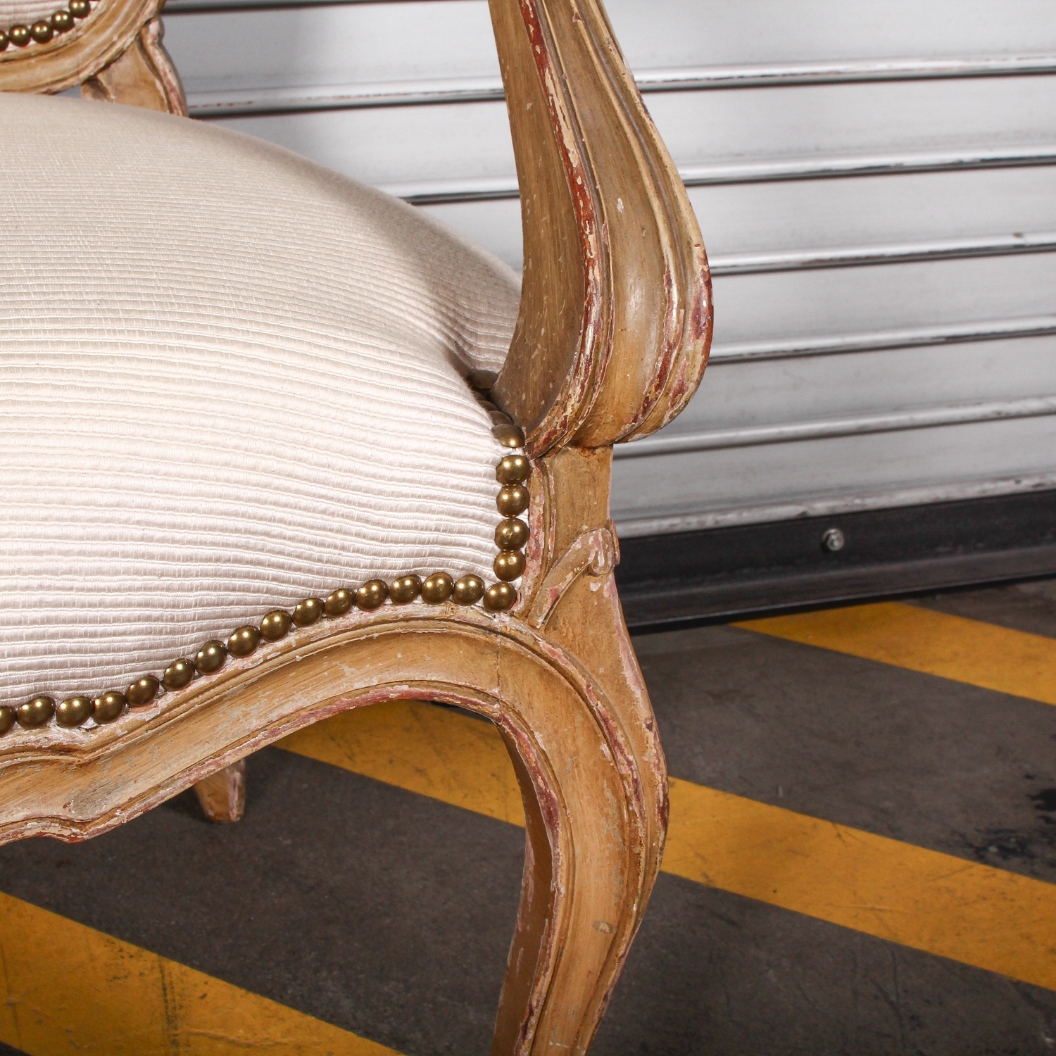 Vintage White Arm Chair with Rivet Detailing