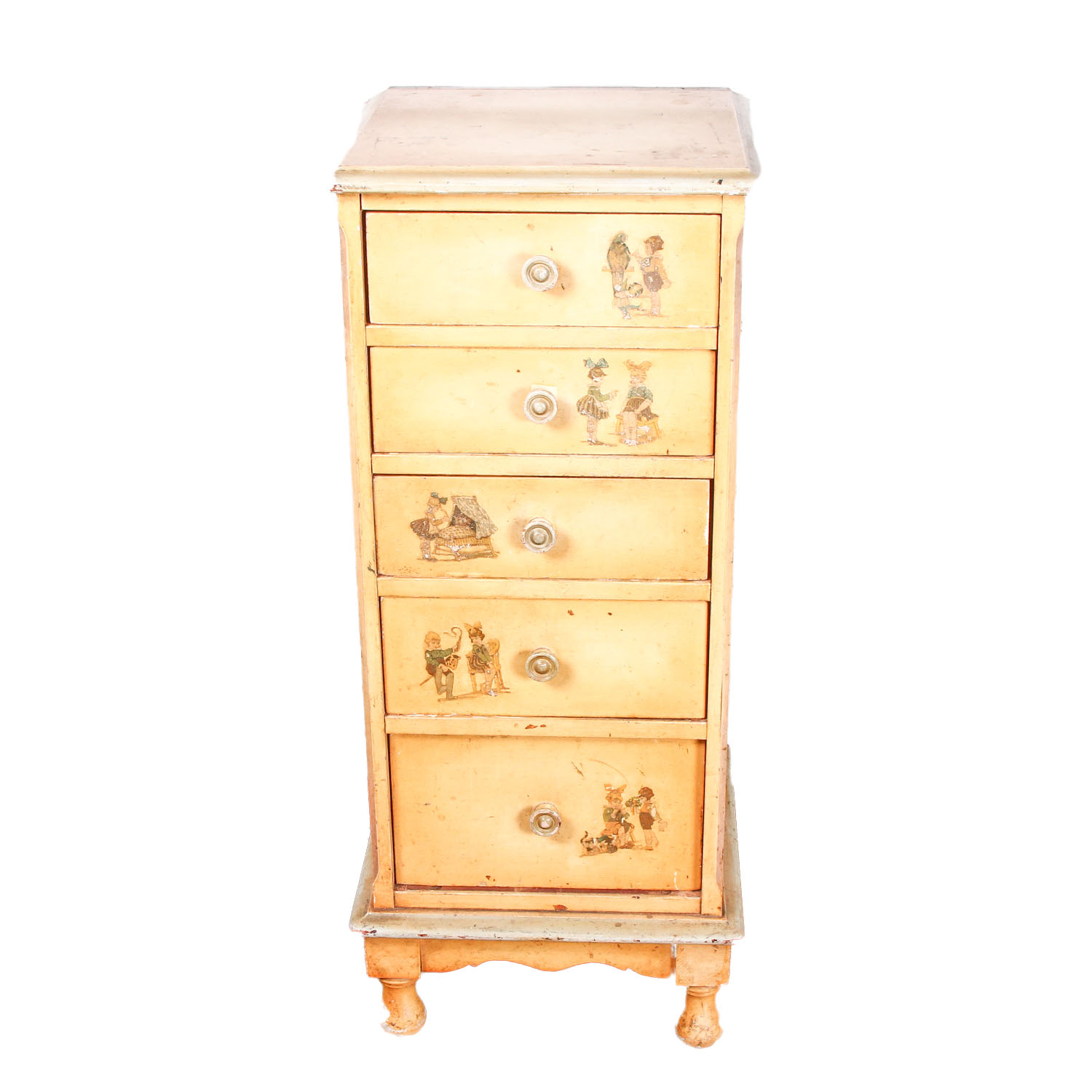 Antique Hand Painted Chest of Drawers featuring Children at Play