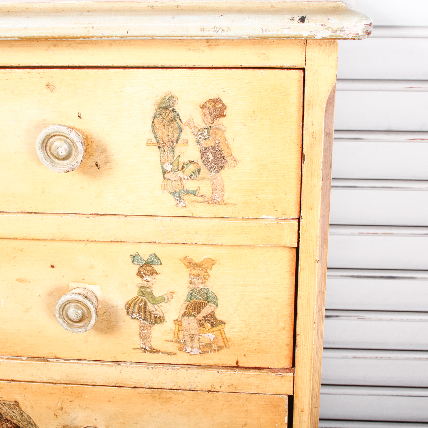 Antique Hand Painted Chest of Drawers featuring Children at Play