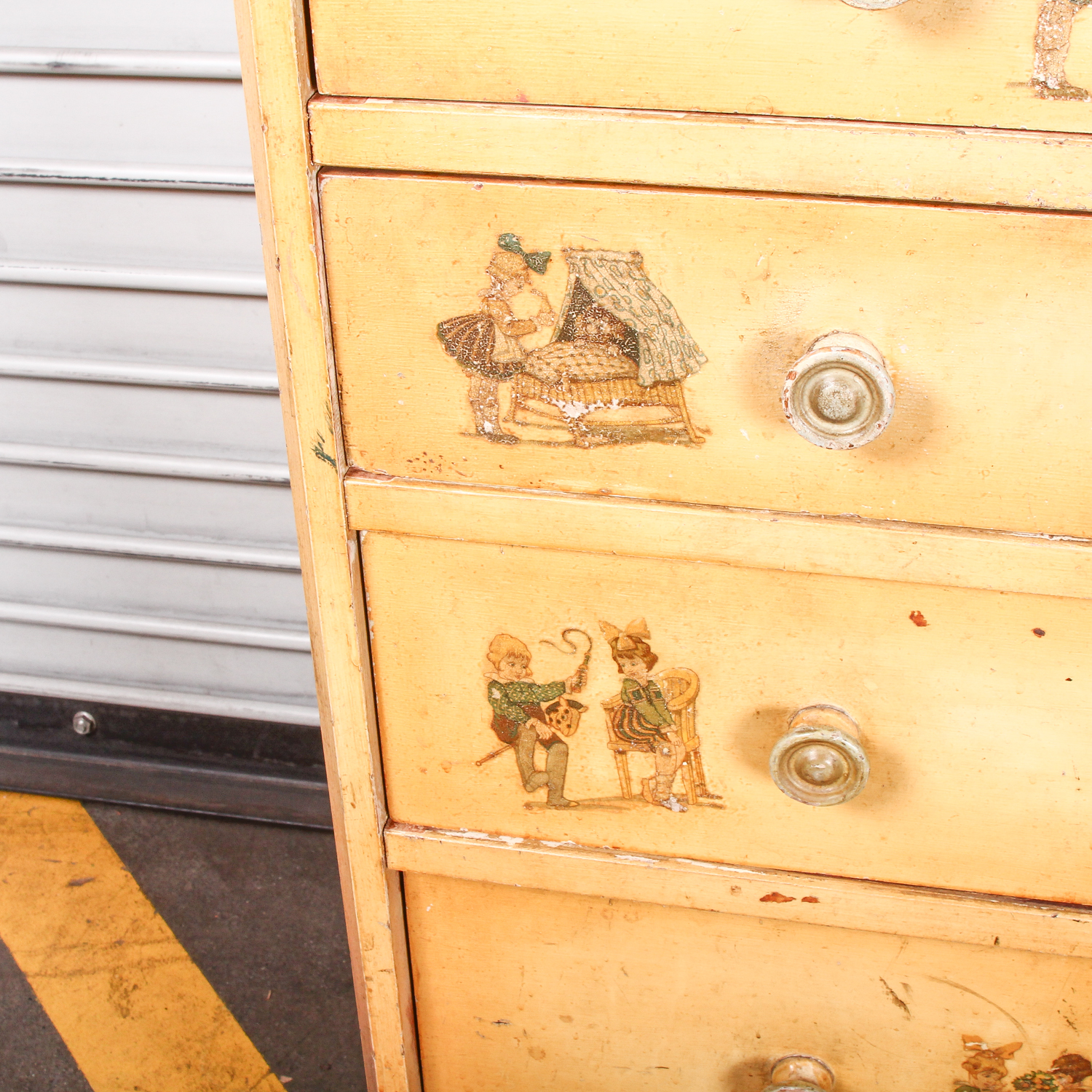 Antique Hand Painted Chest of Drawers featuring Children at Play