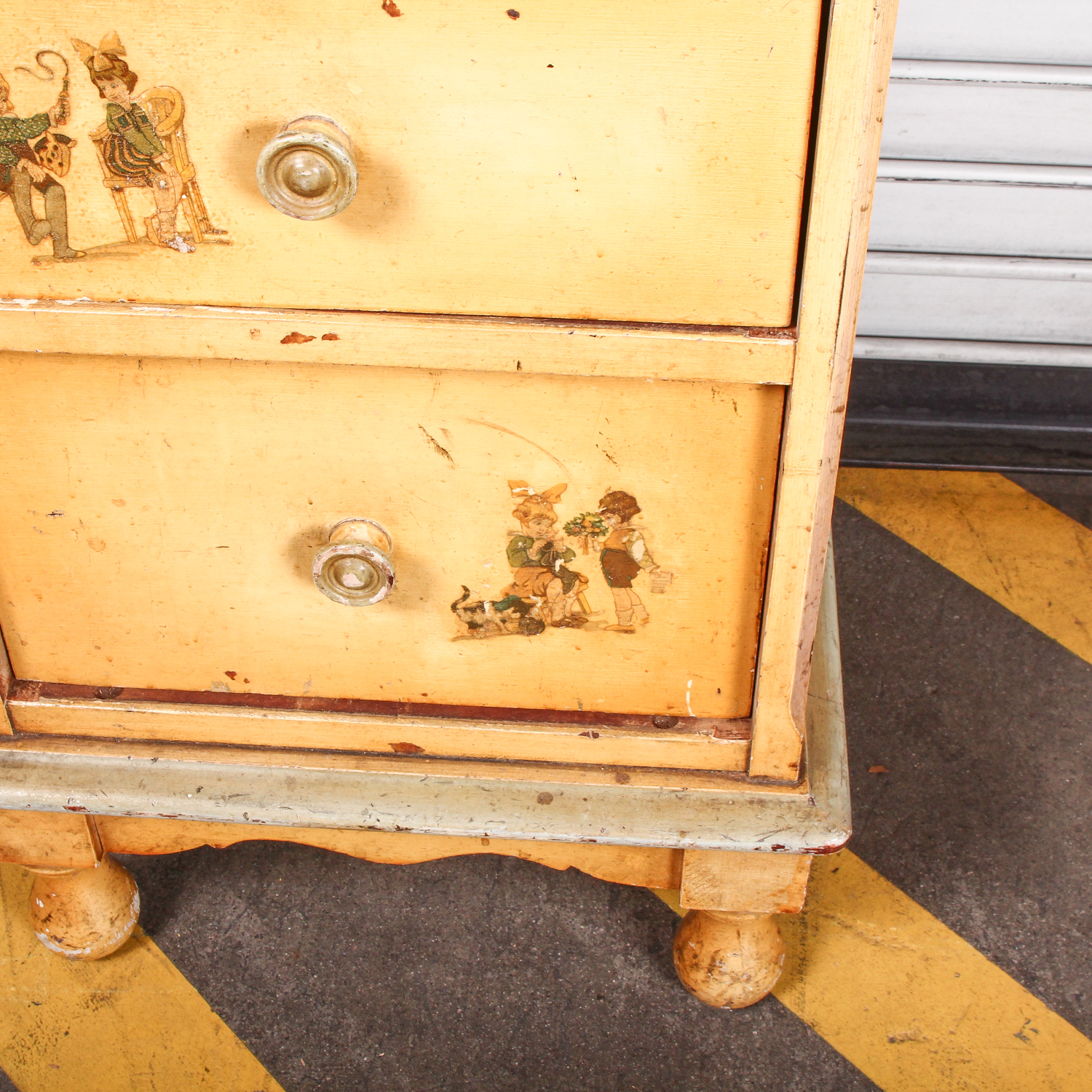 Antique Hand Painted Chest of Drawers featuring Children at Play