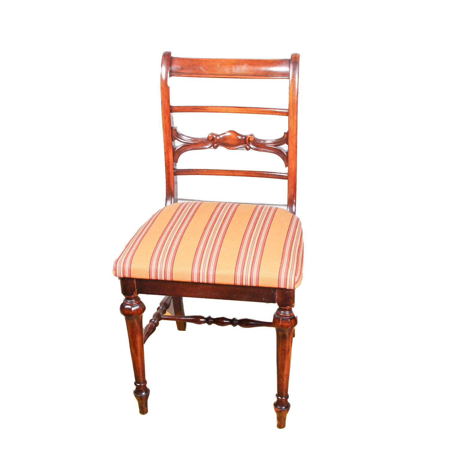 Vintage Wood Chair with Striped Seat Cushion