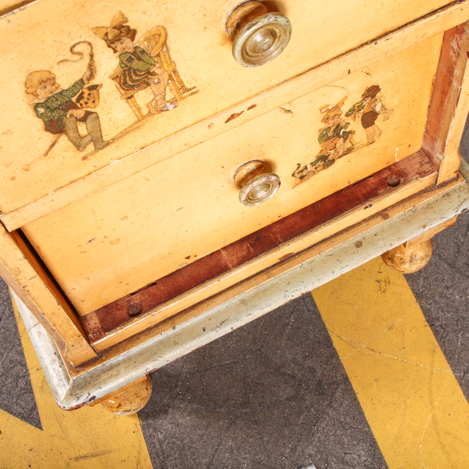 Antique Hand Painted Chest of Drawers featuring Children at Play