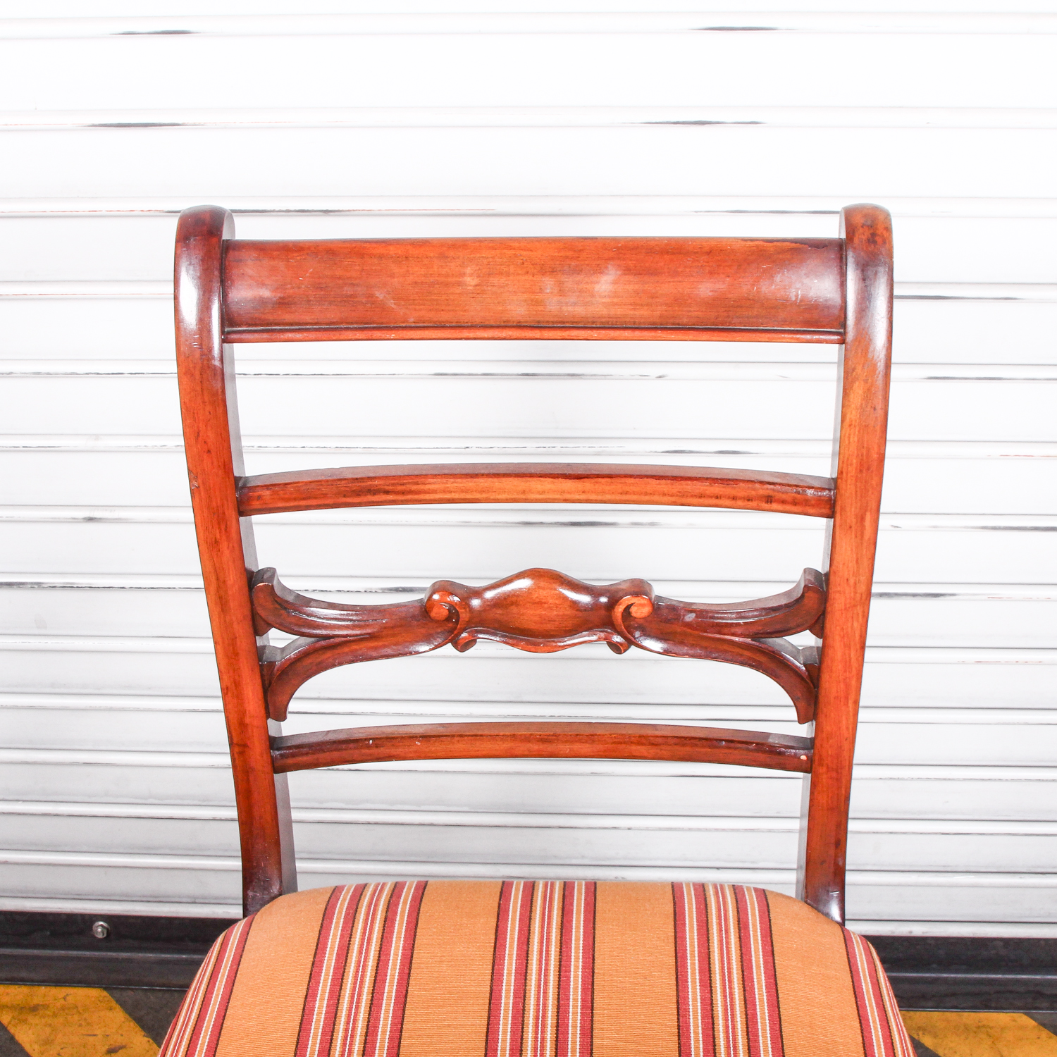 Vintage Wood Chair with Striped Seat Cushion