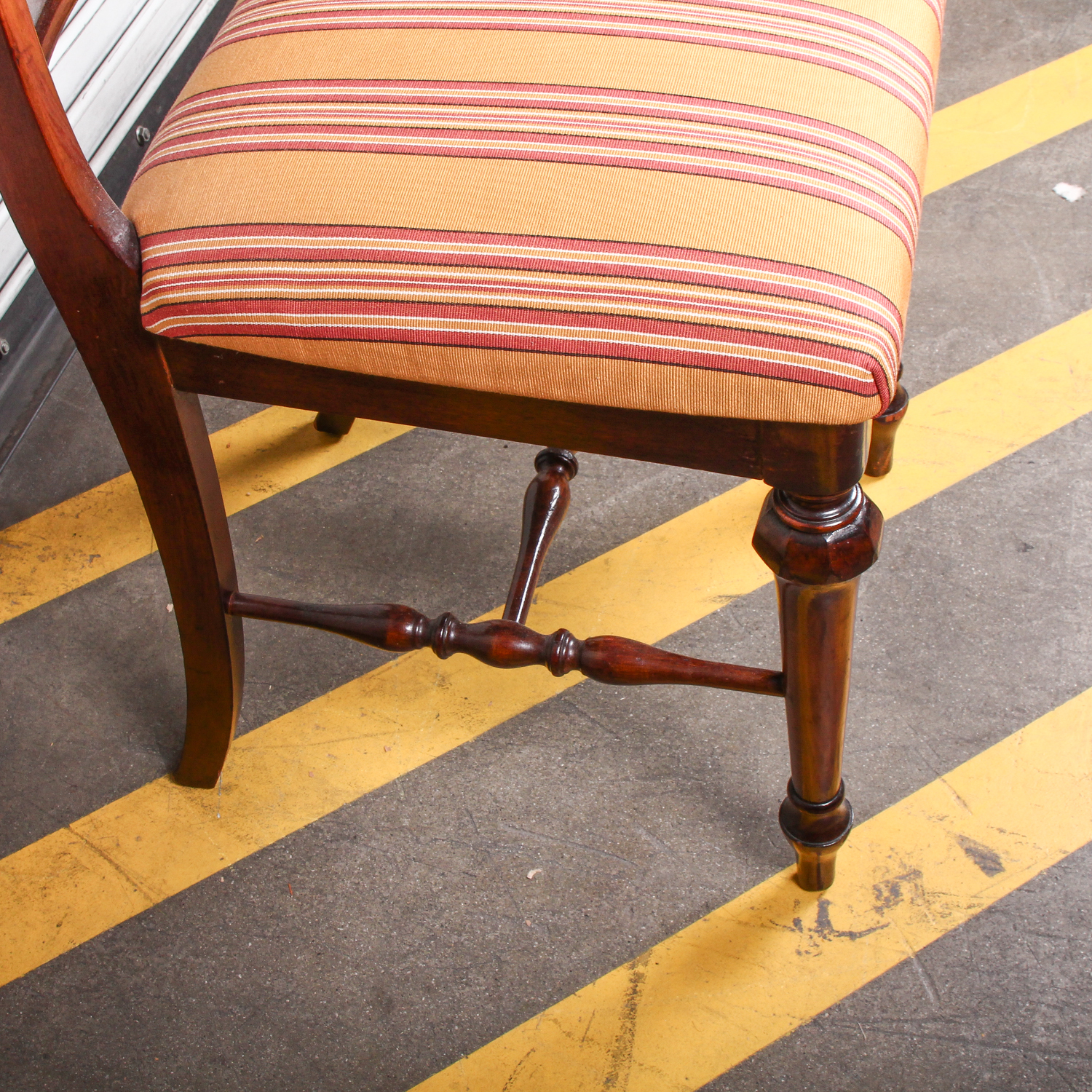Vintage Wood Chair with Striped Seat Cushion
