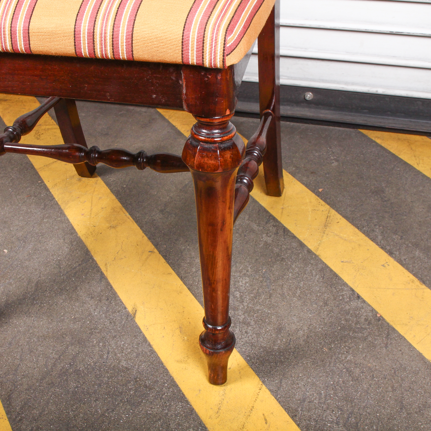 Vintage Wood Chair with Striped Seat Cushion