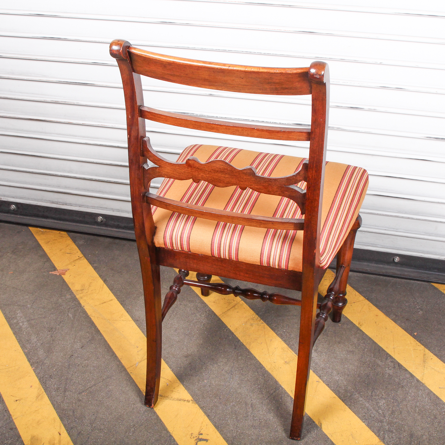 Vintage Wood Chair with Striped Seat Cushion