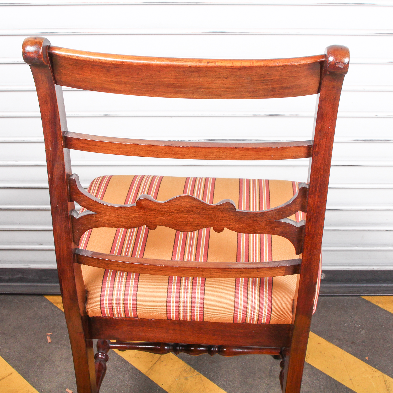 Vintage Wood Chair with Striped Seat Cushion