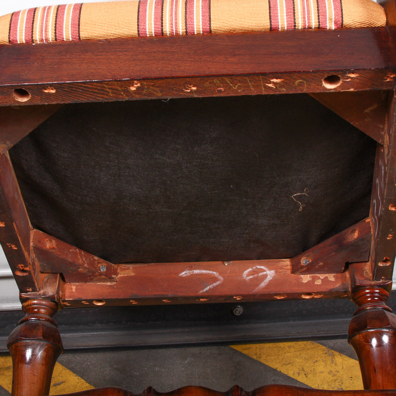 Vintage Wood Chair with Striped Seat Cushion