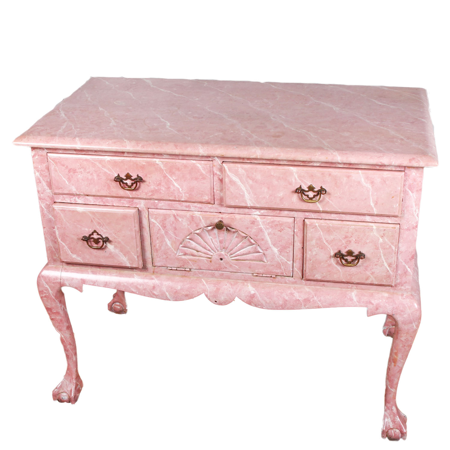 Vintage Pink Marbled Wood Chest of Drawers