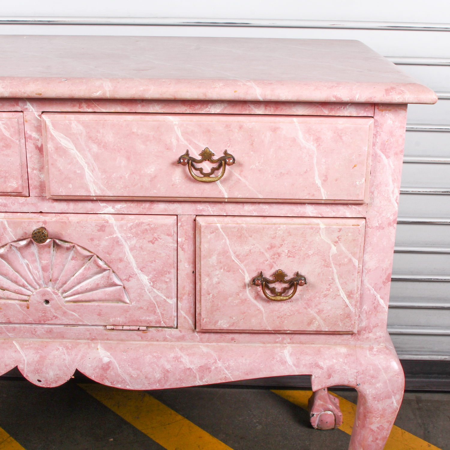 Vintage Pink Marbled Wood Chest of Drawers