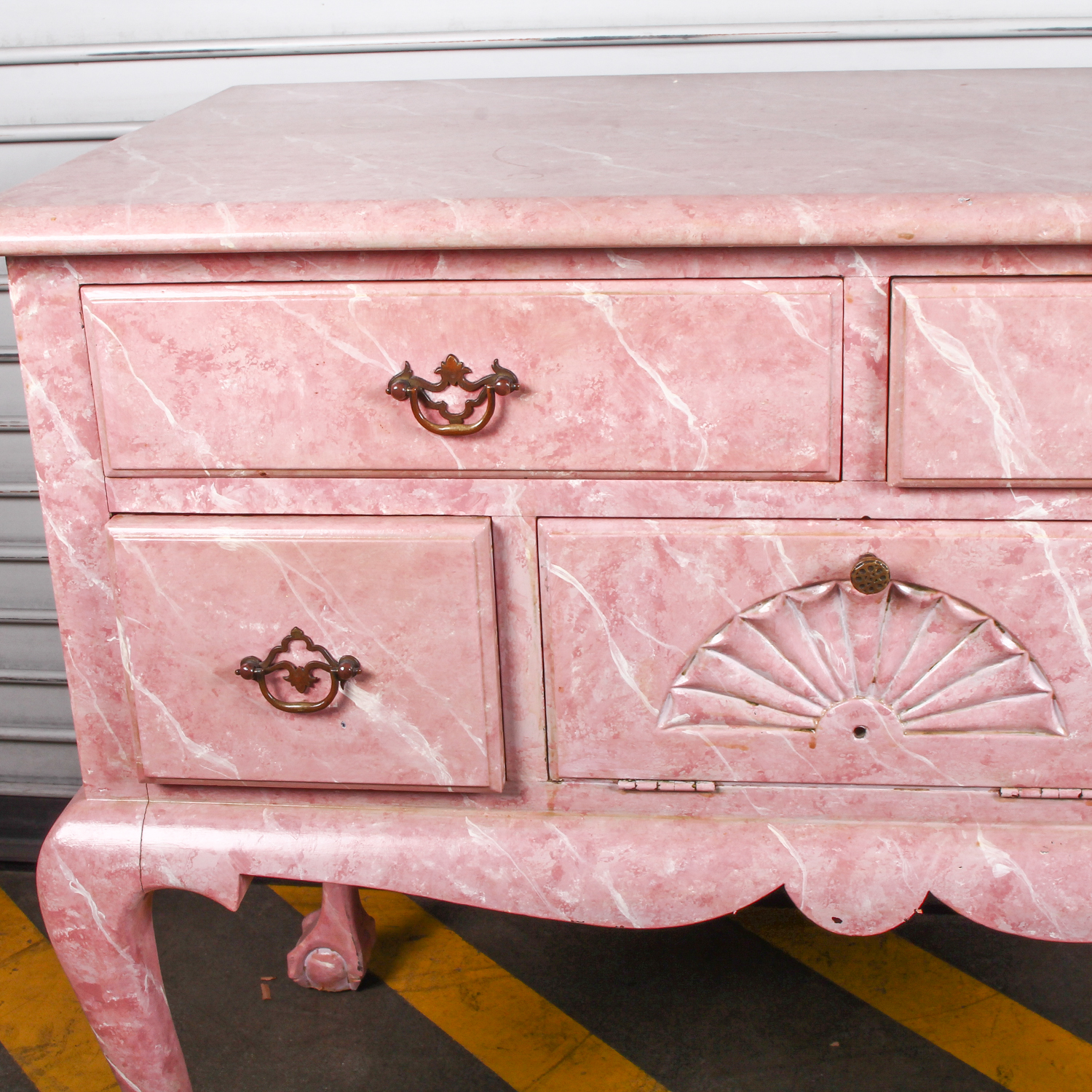 Vintage Pink Marbled Wood Chest of Drawers
