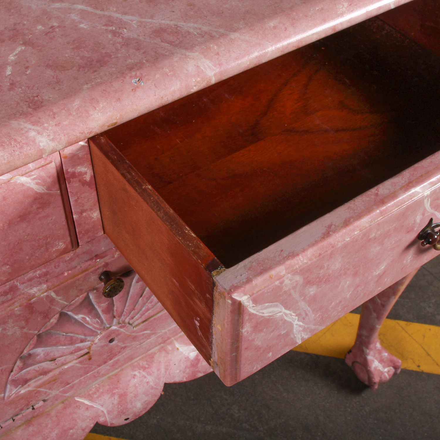 Vintage Pink Marbled Wood Chest of Drawers